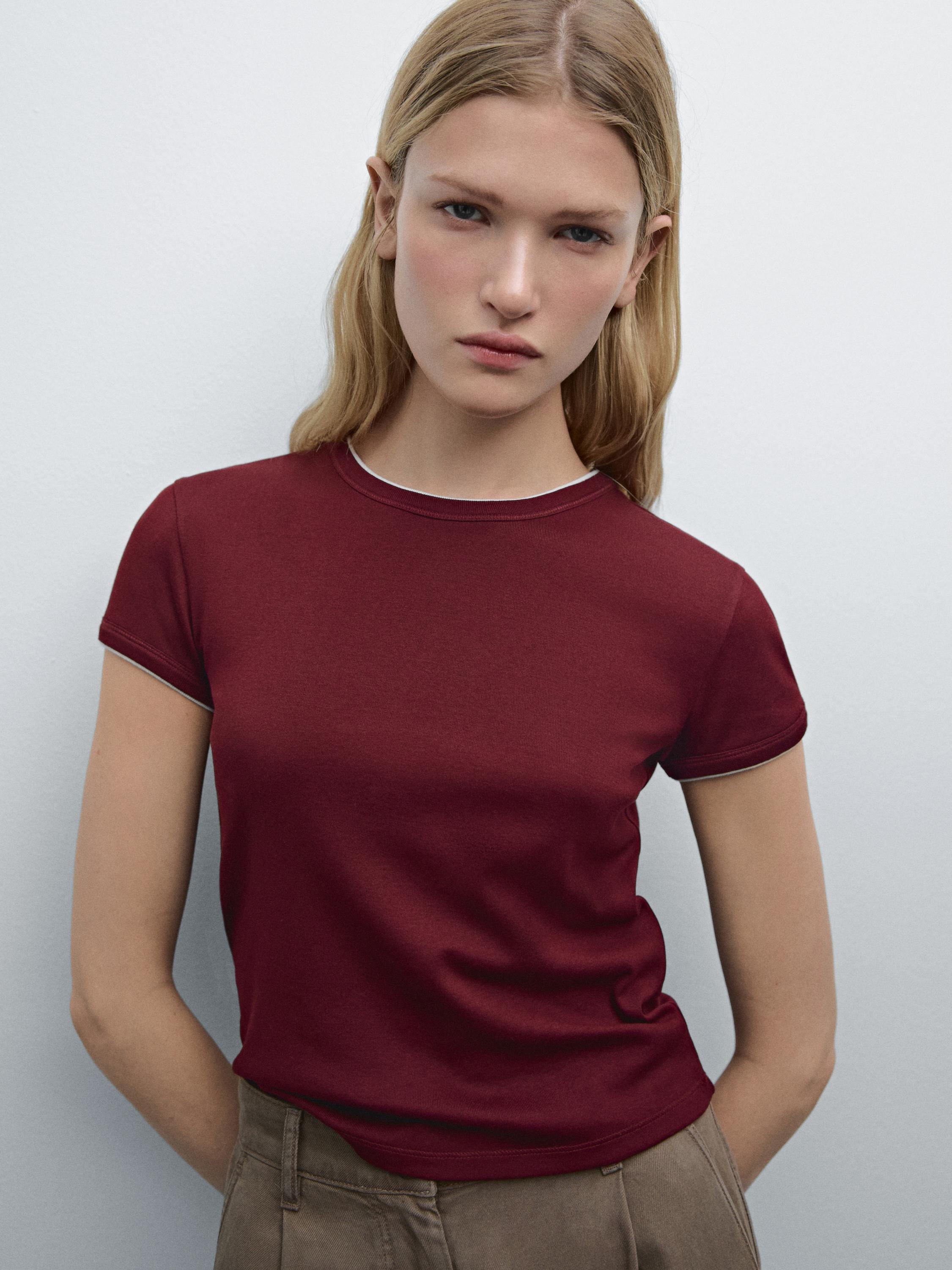 100% cotton contrast ribbed T-shirt