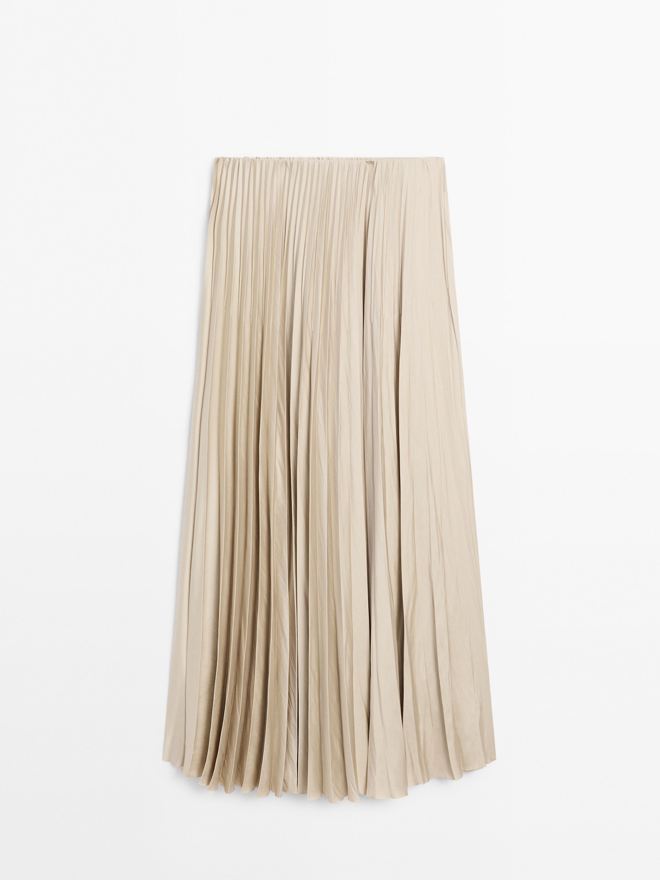 Flowing pleated satin skirt
