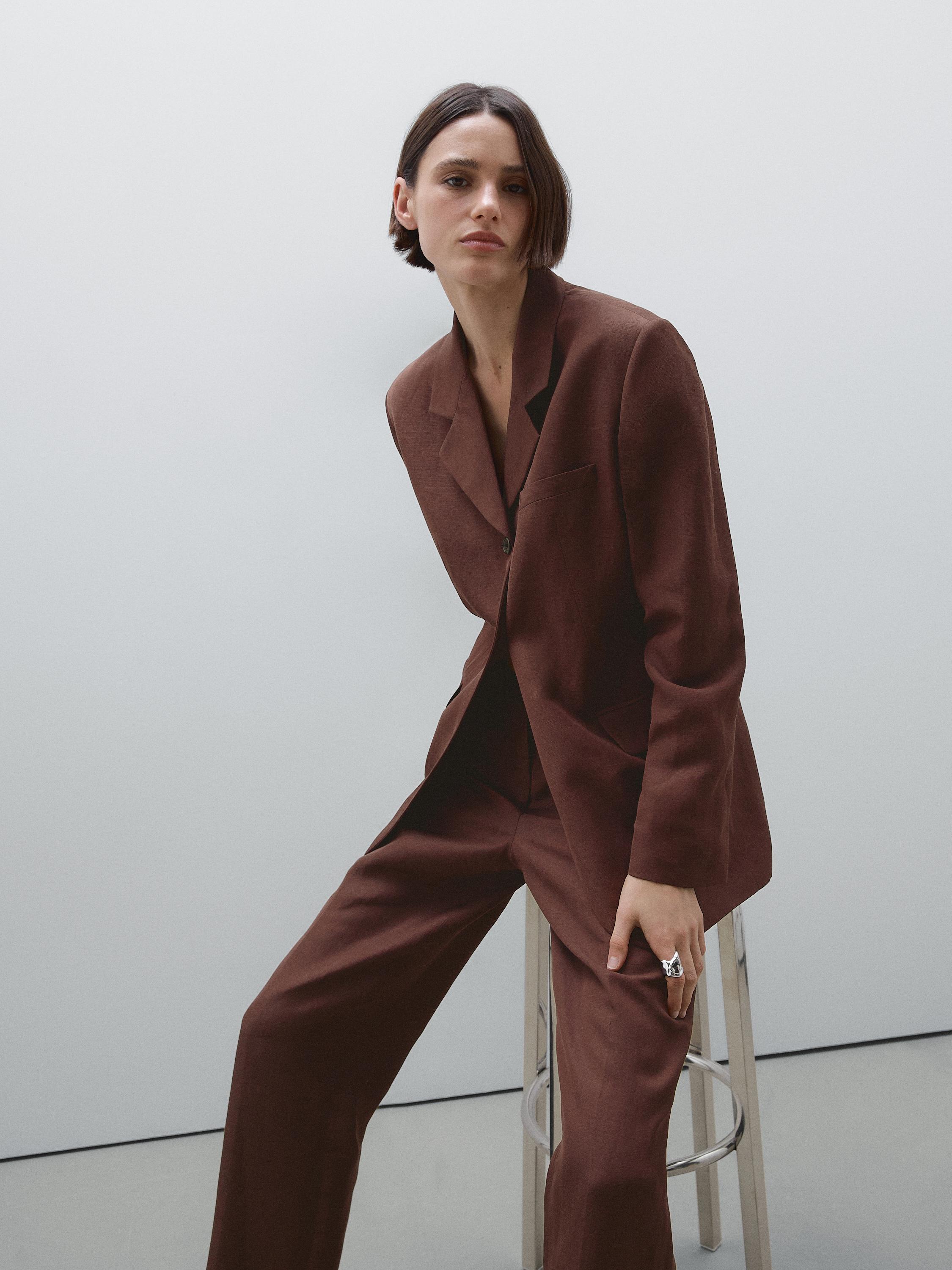 Áo blazer pha lanh dáng rủ
