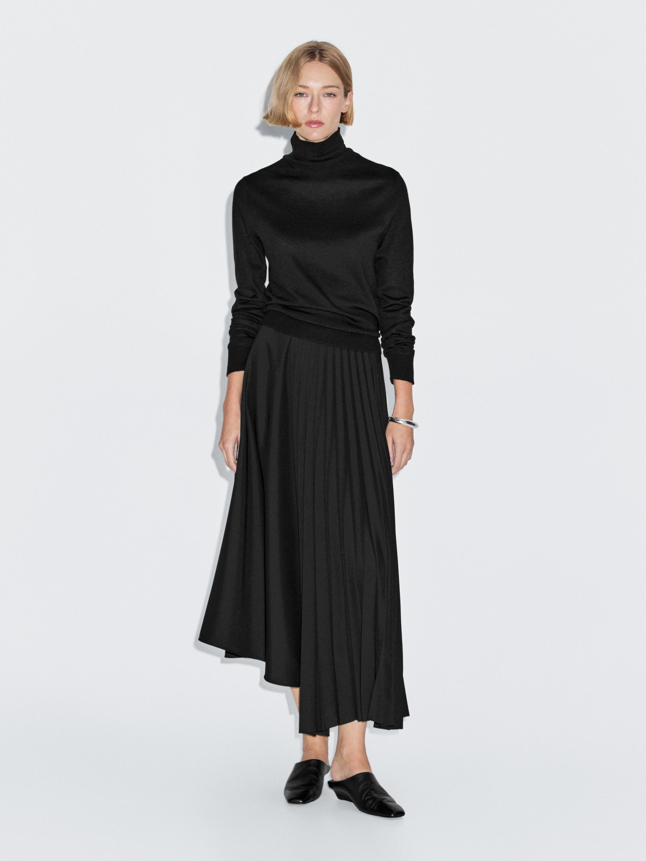 Asymmetric box pleat skirt