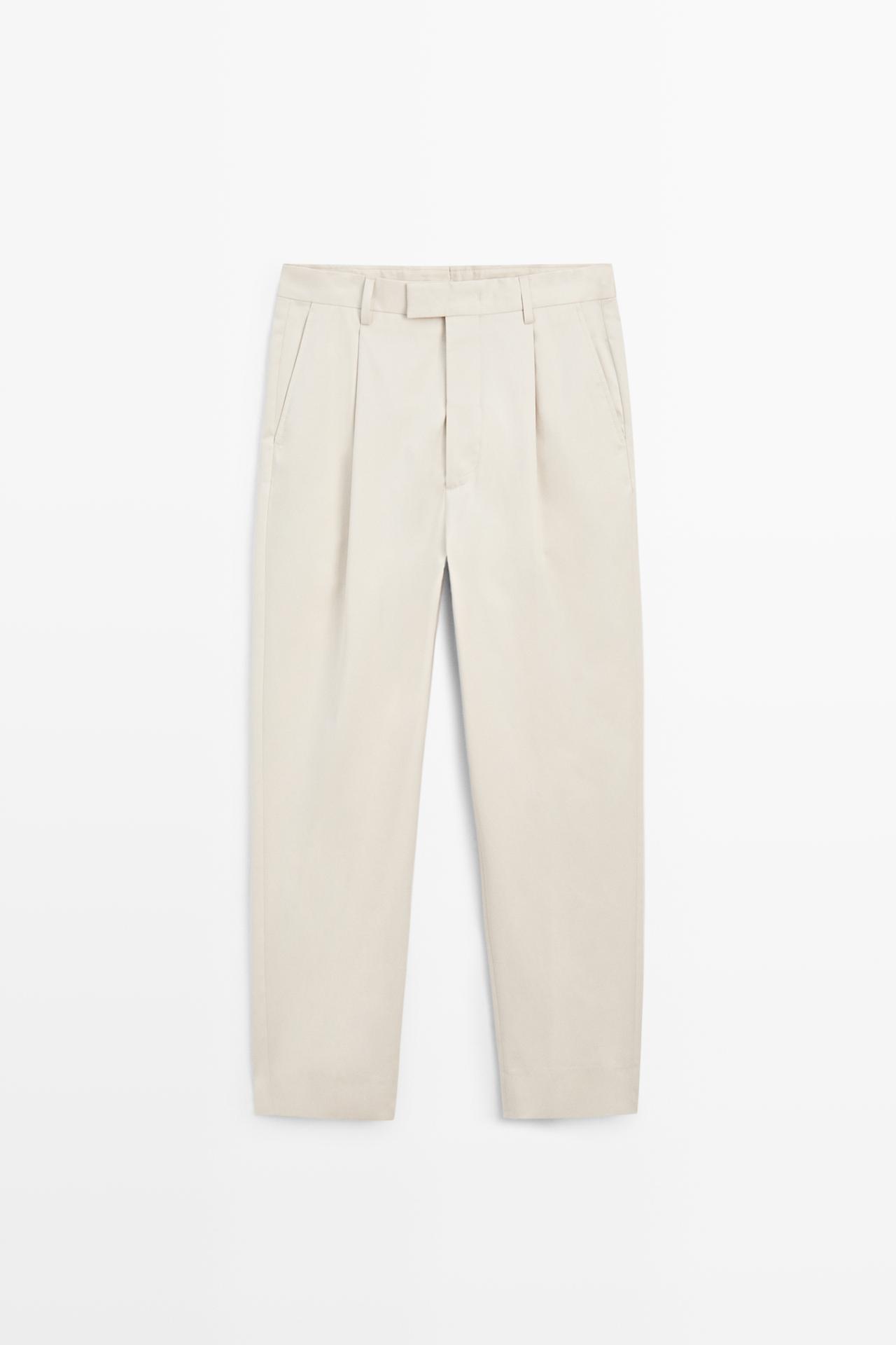 100% cotton darted pants — BEIGE
