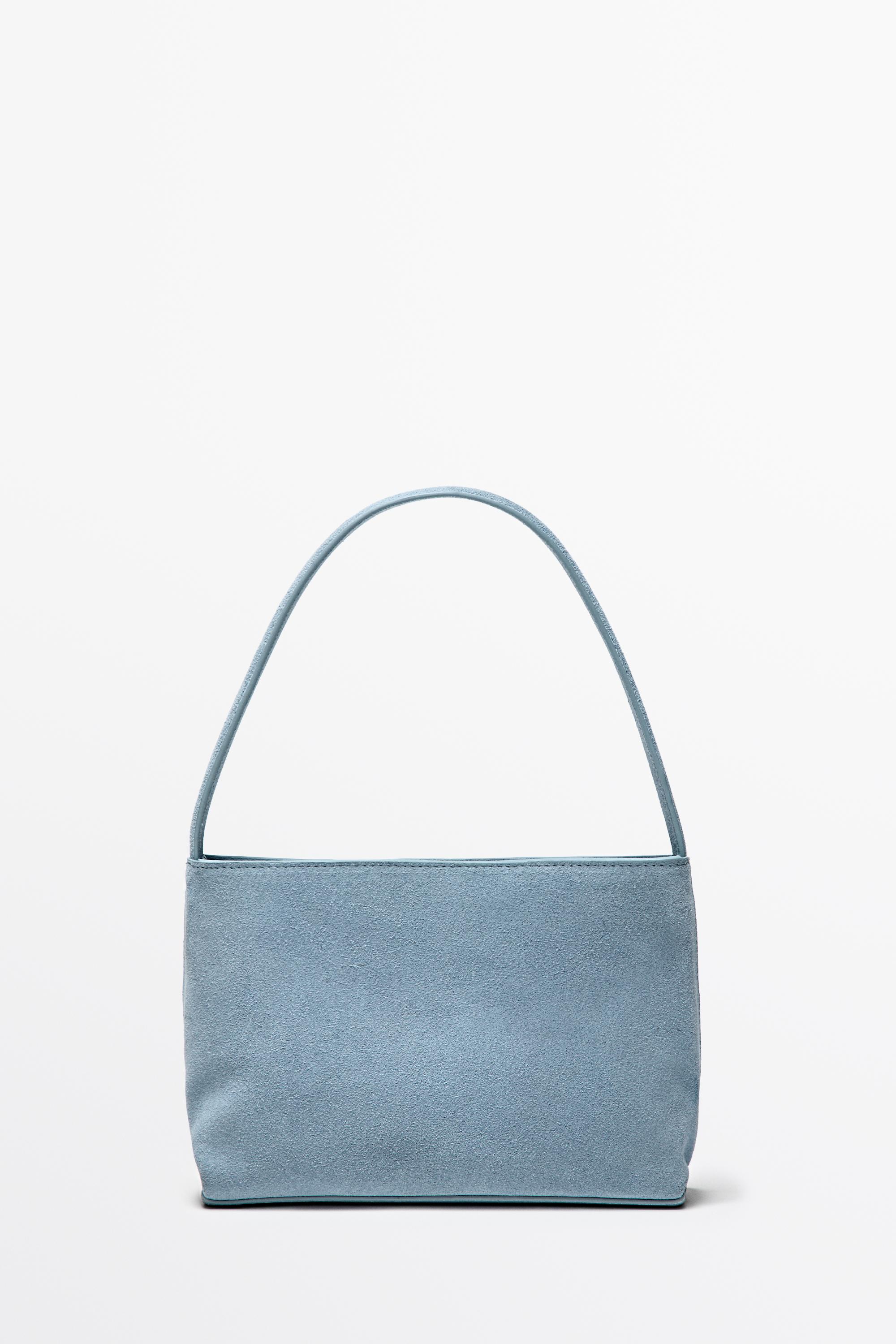 Split suede leather shoulder bag — Light blue