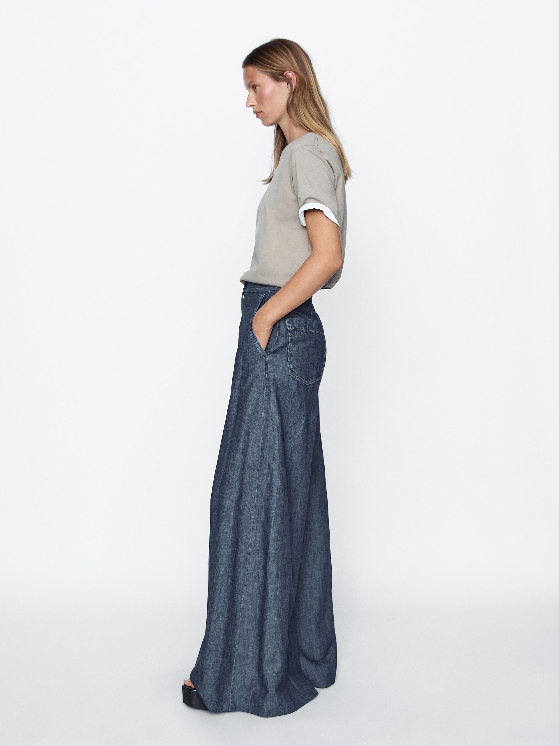 Jeans Super Wide Leg A Vita Alta - Azzurro Medio - 40 (It 44) - Massimo Dutti - Femminile
