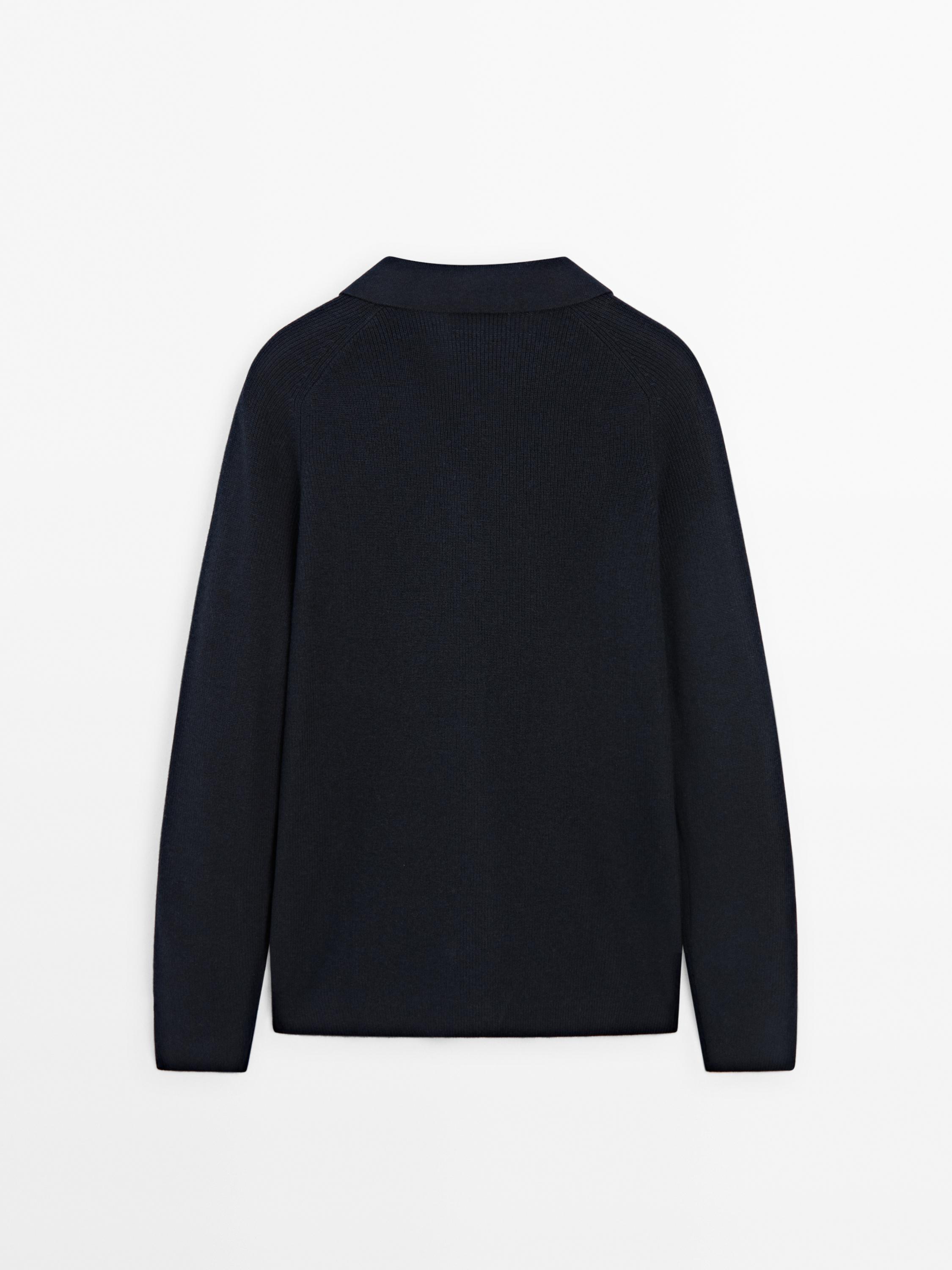 Ribbed knit polo collar sweater