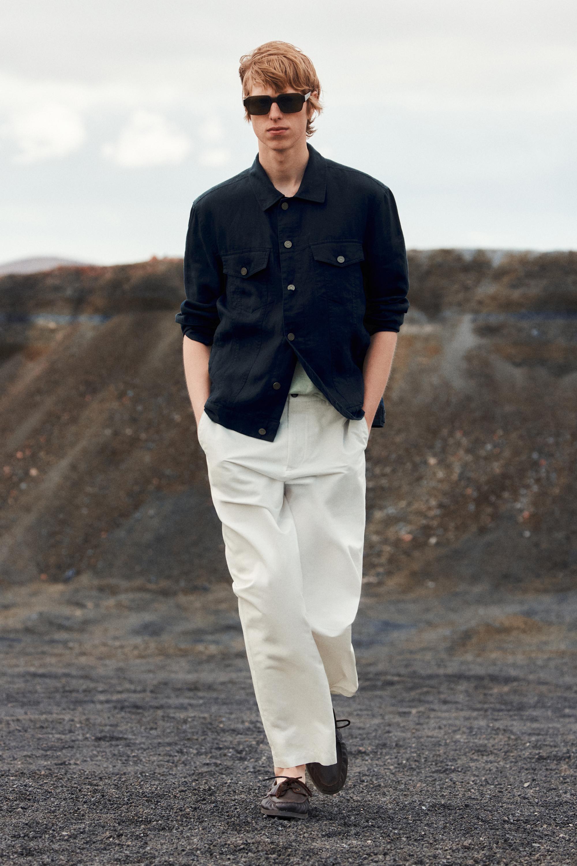 100% linen trucker jacket — NAVY BLUE