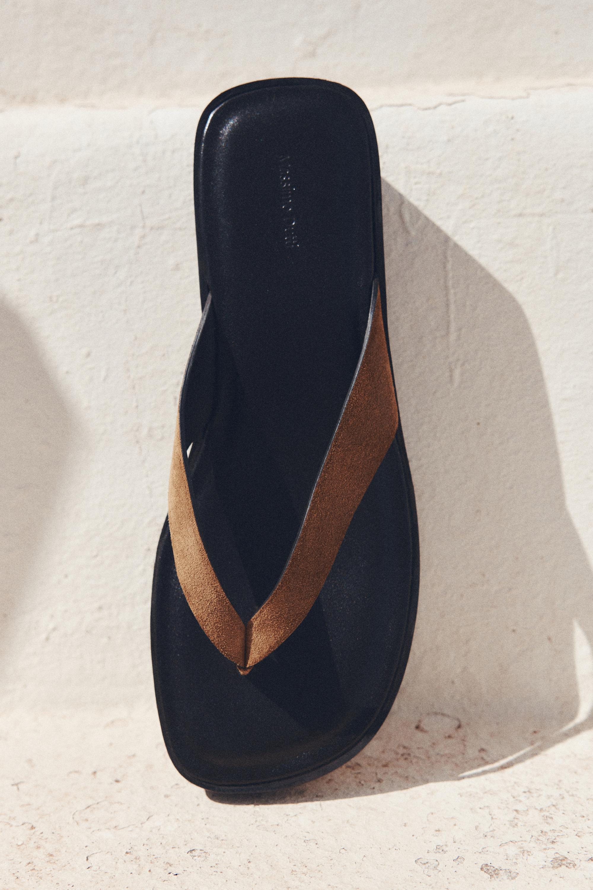 Leather wedge heel sandals — CAMEL