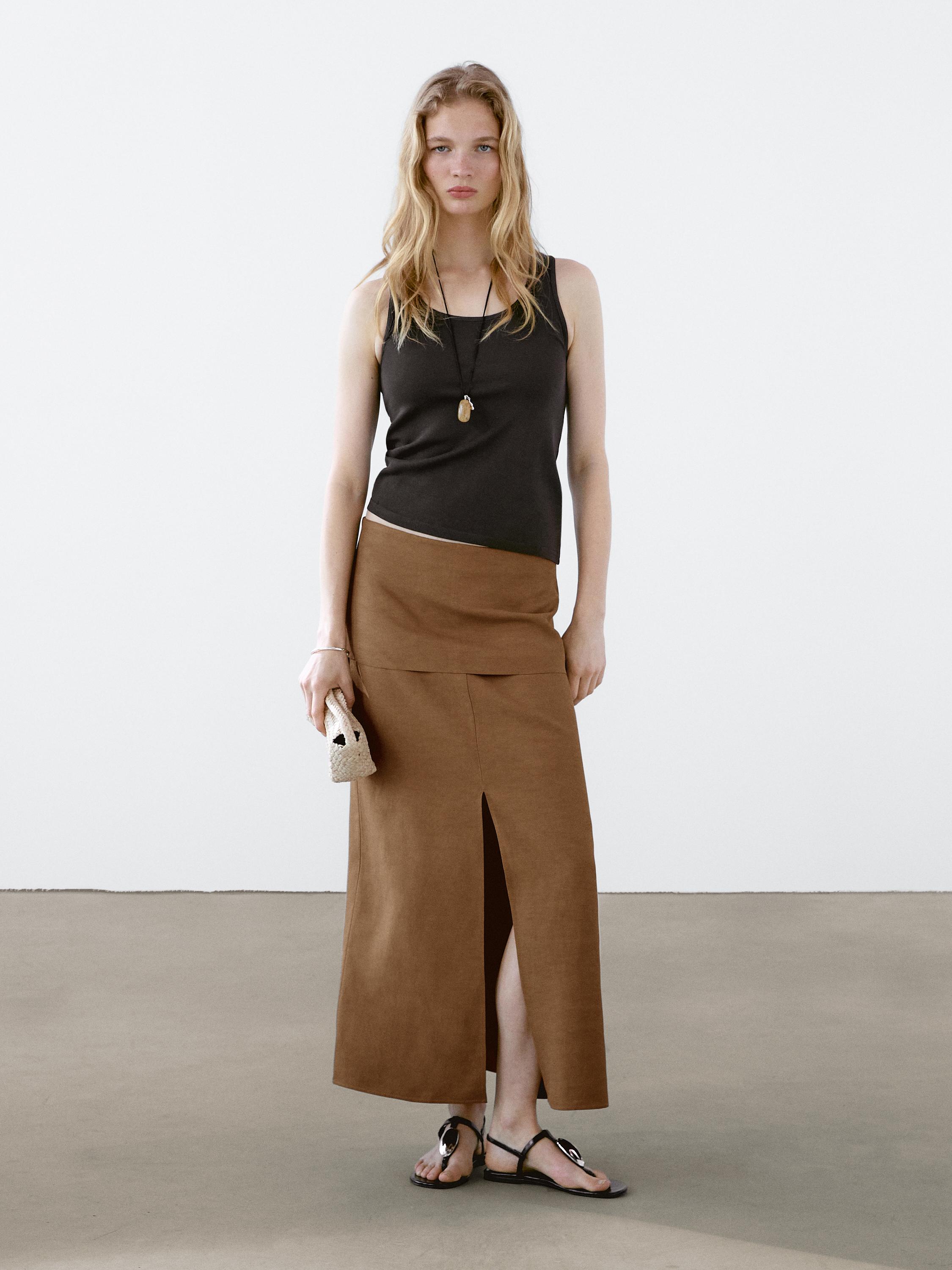 Midi flowing skirt with corset belt detail