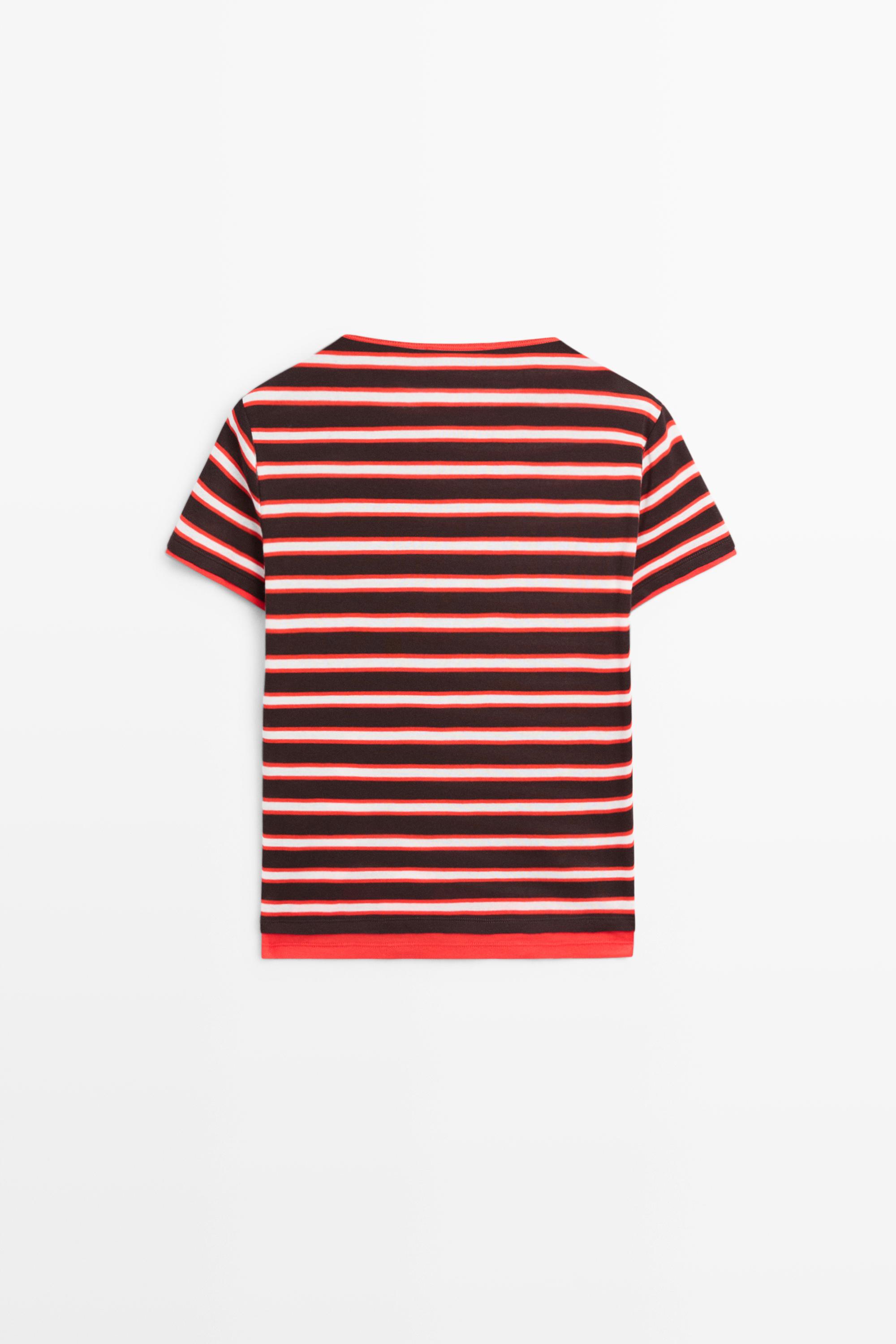 100% cotton short sleeve striped T-shirt — RED
