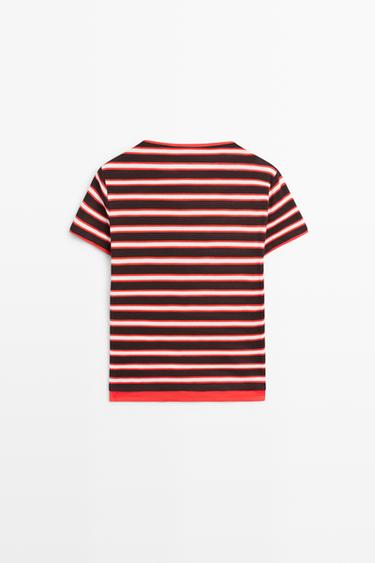 100% cotton short sleeve striped T-shirt — RED 6