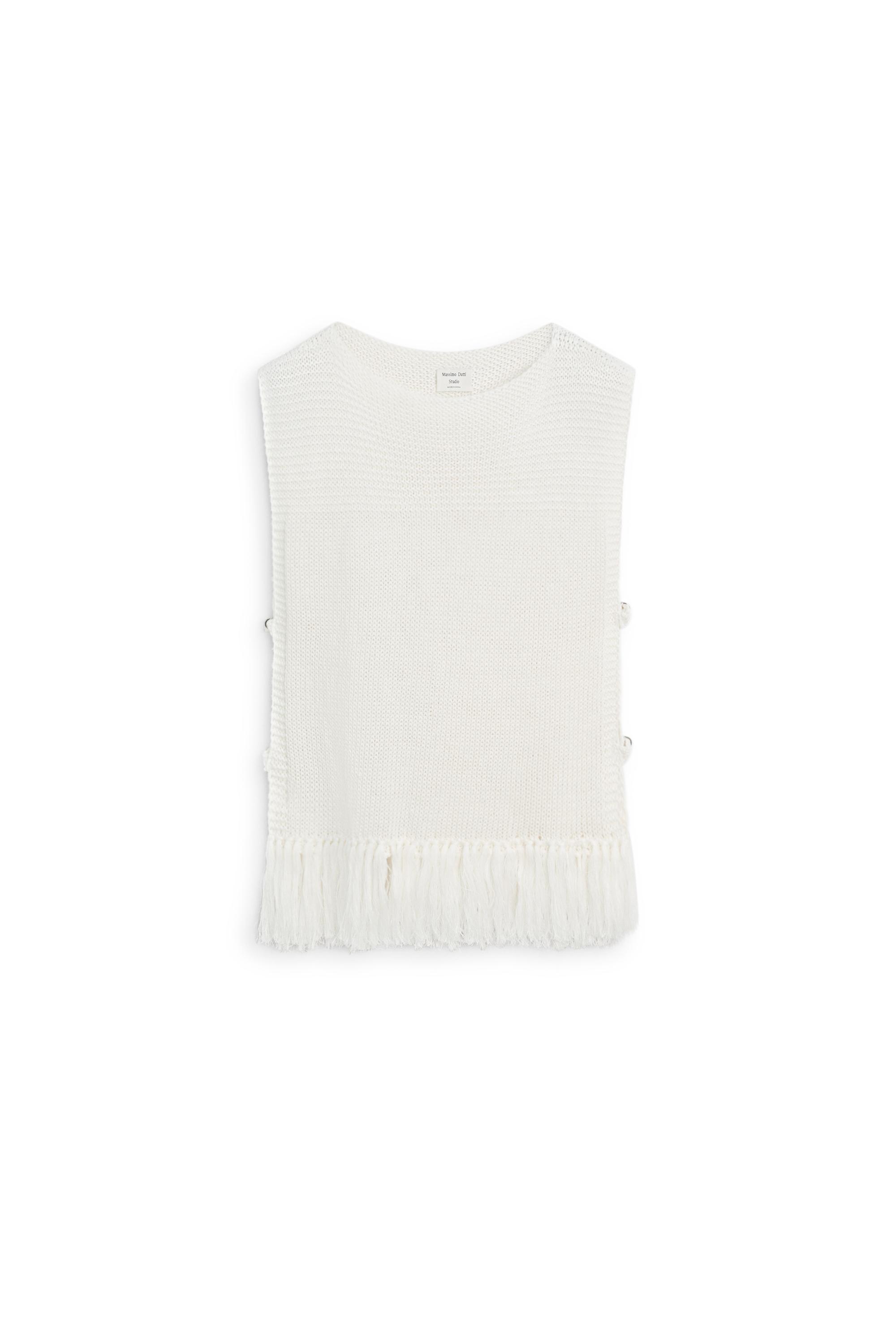 Fringe detail knit top - STUDIO — WHITE