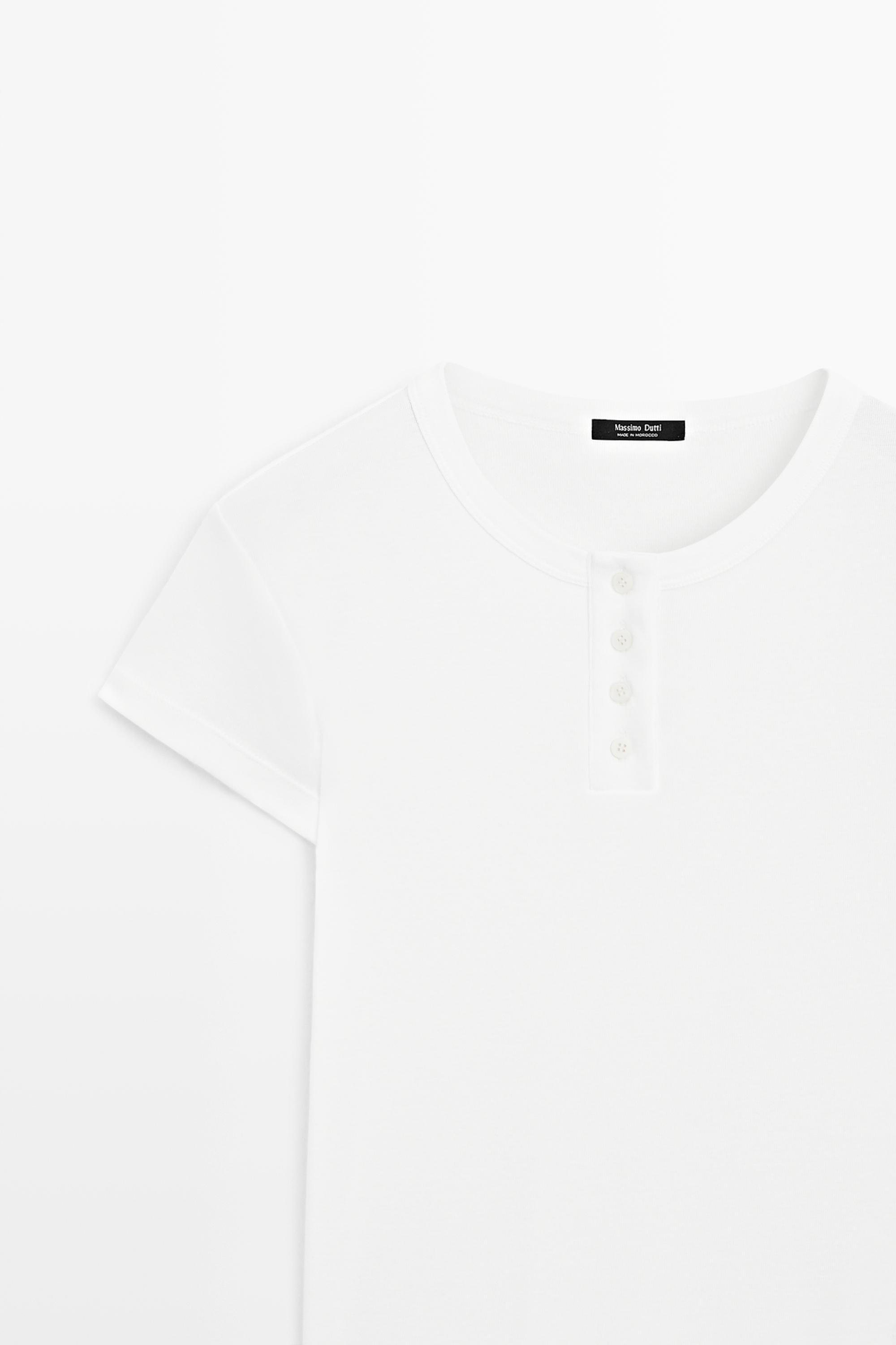 100% cotton short sleeve henley T-shirt — WHITE