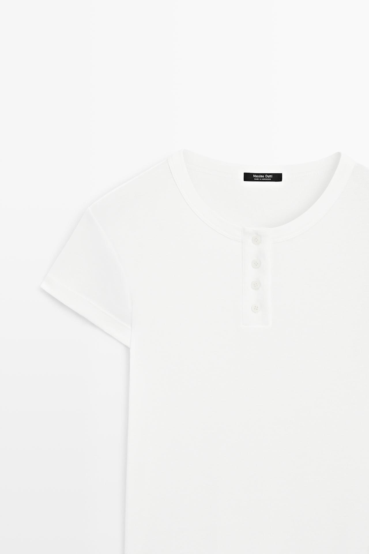 100% cotton short sleeve henley T-shirt — WHITE