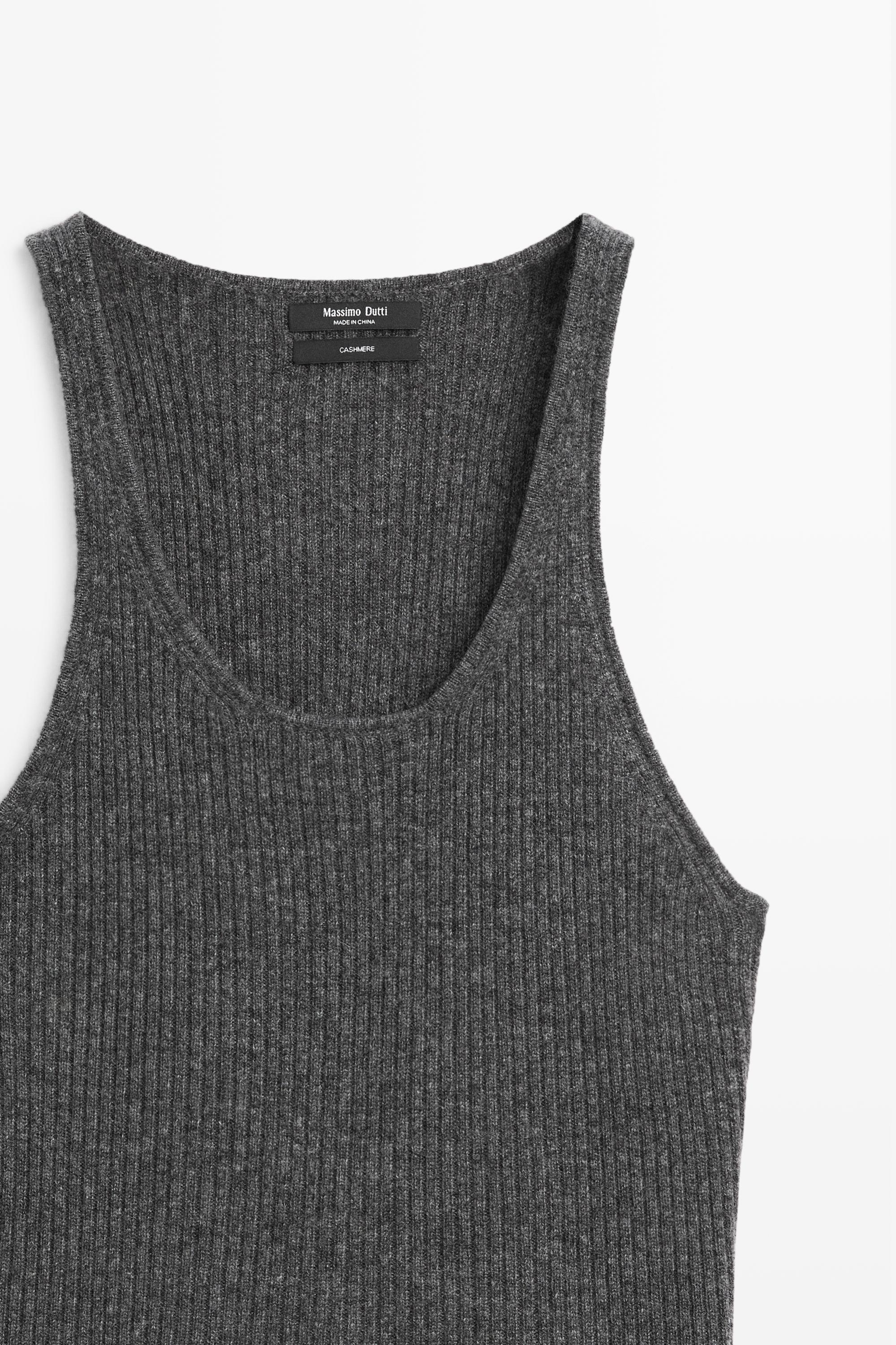 100% cashmere ribbed knit top — ANTHRACITE GREY