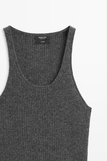 100% cashmere ribbed knit top — ANTHRACITE GREY 4