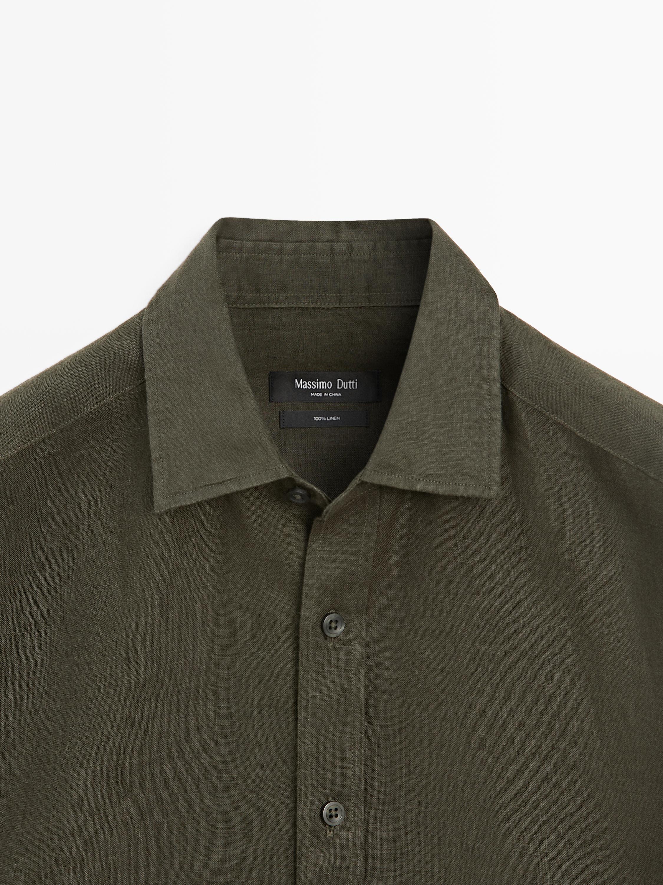 100% linen slim fit shirt — Sea green