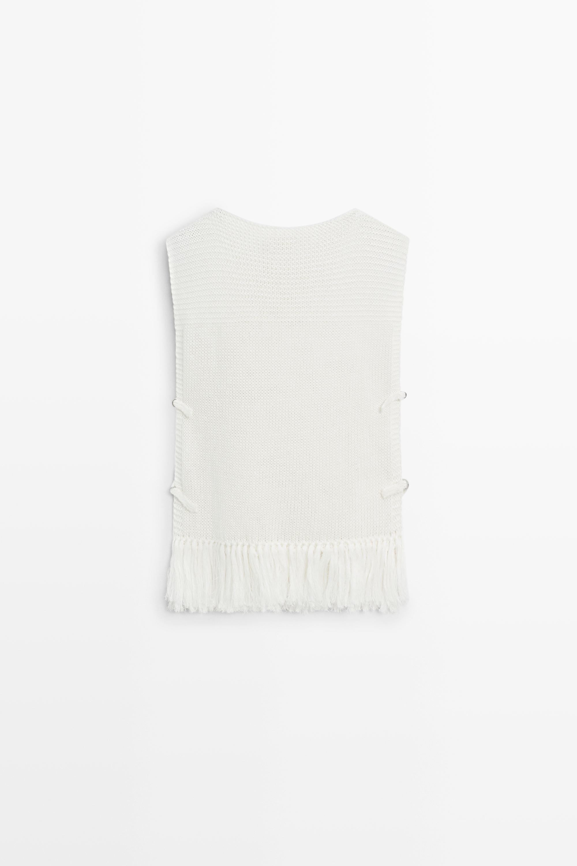 Fringe detail knit top - STUDIO — WHITE