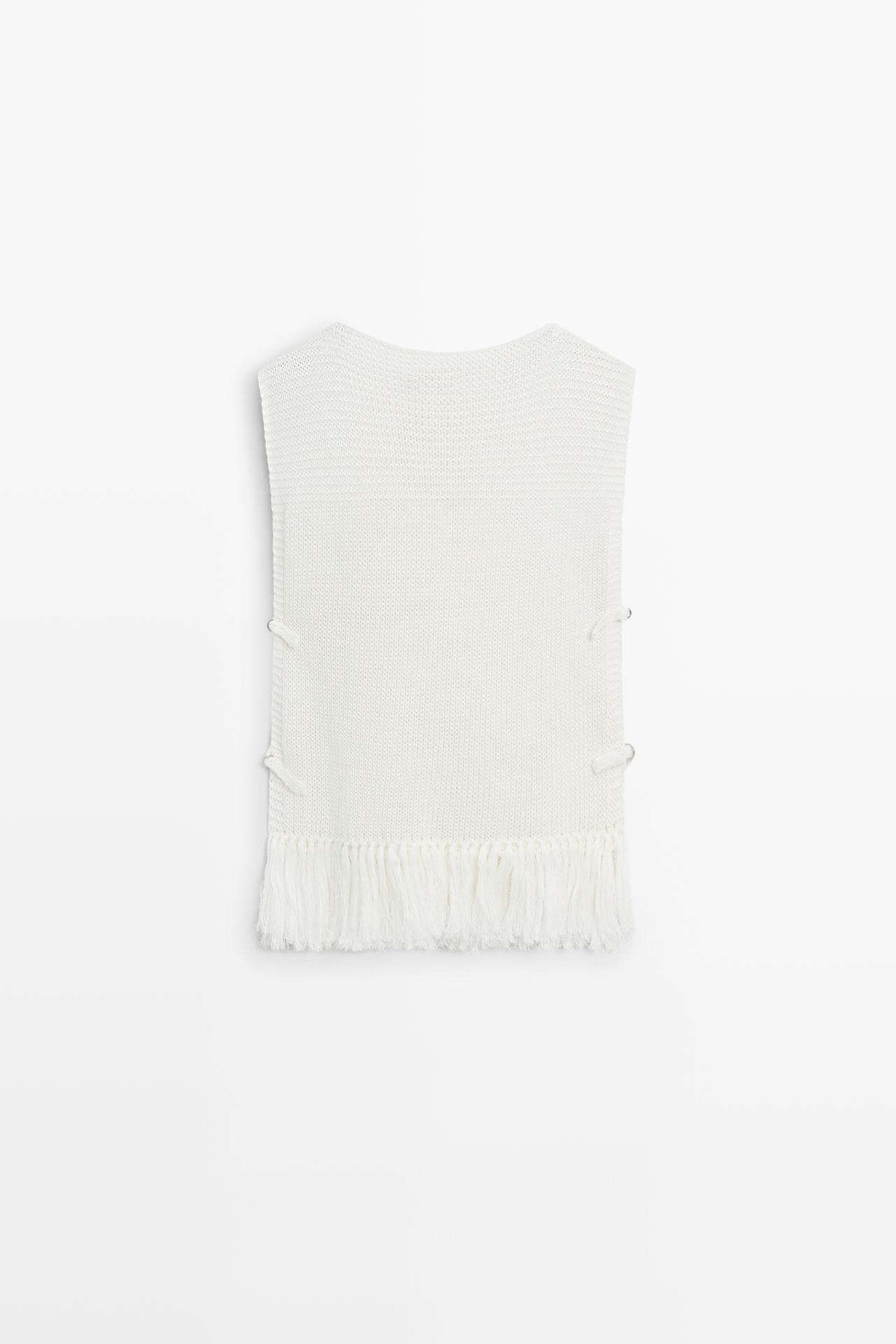 Fringe detail knit top - STUDIO — WHITE