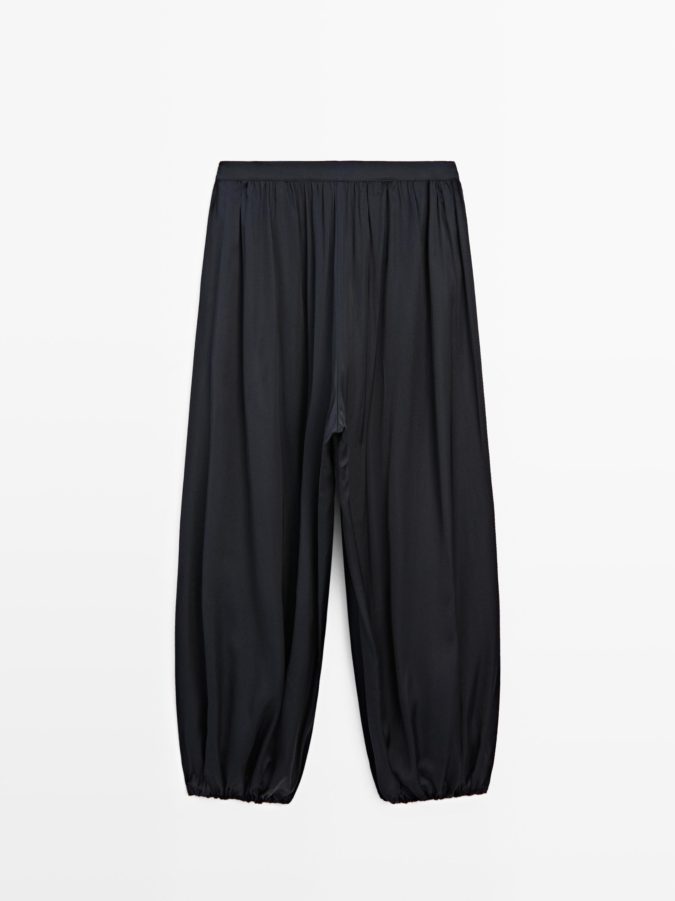 Balloon fit satin pants — Dark Blue