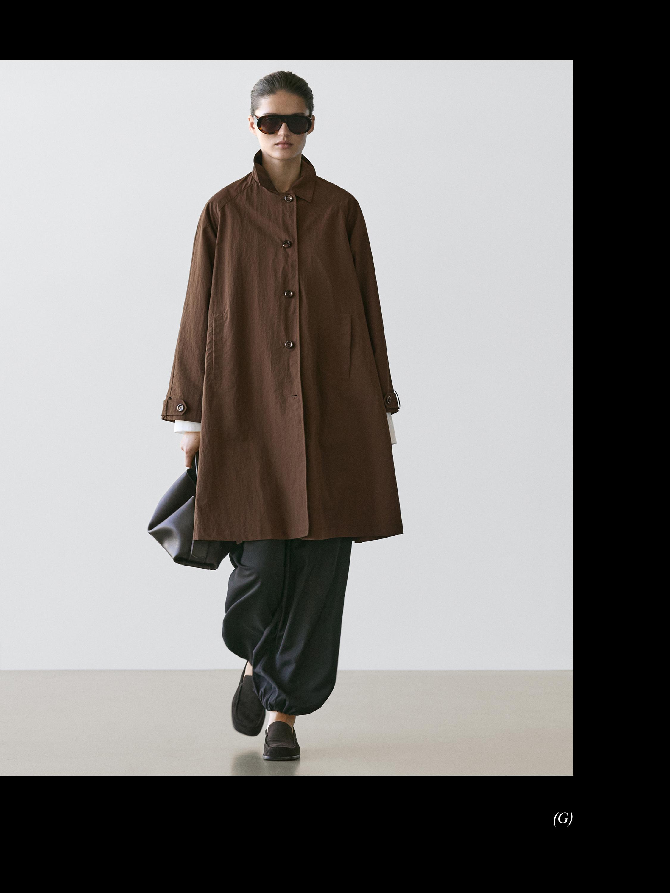 Oversize cape trench with neck detail — BROWN