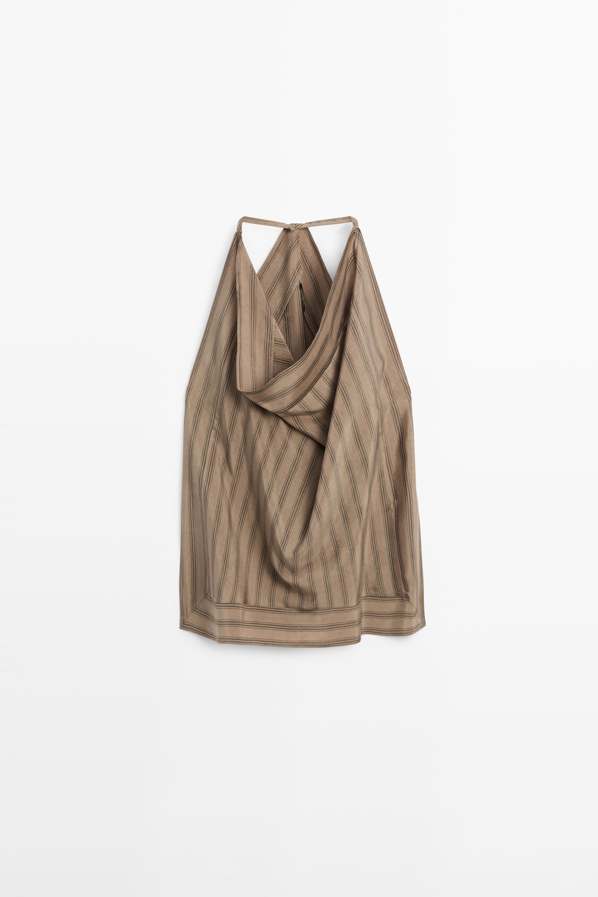 Striped top with cowl neckline — TAUPE GREY