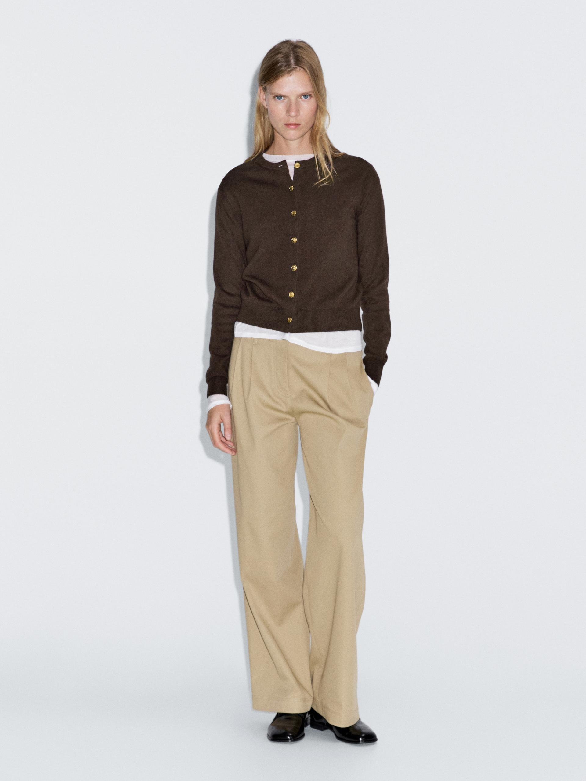 Cardigan Boutons Dorés 100 % Laine - Marron - M - Massimo Dutti - Femme