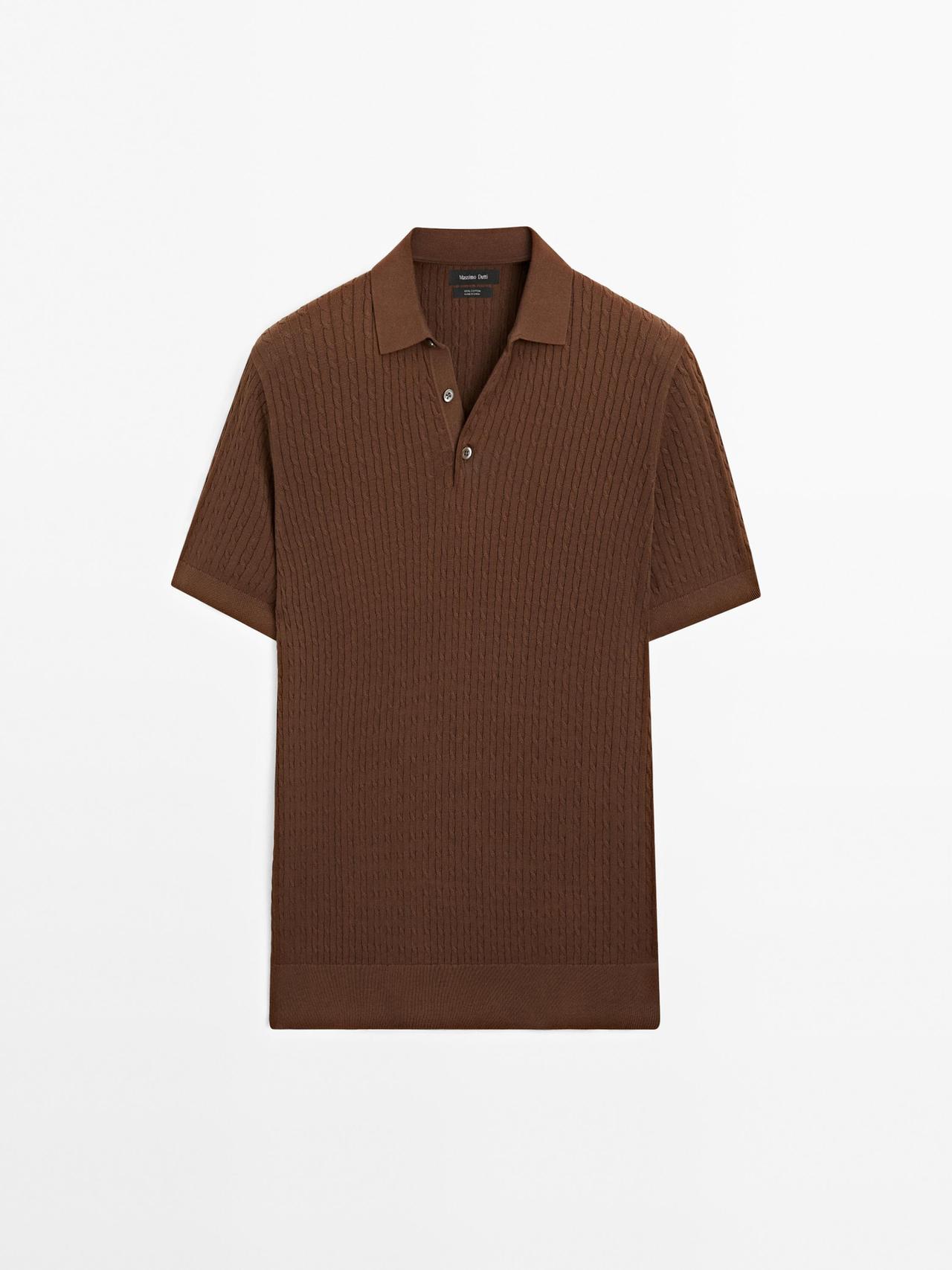 Massimo Dutti - Heren - 100% Katoenen Polotrui Met Kabelmotief - Oranje - L