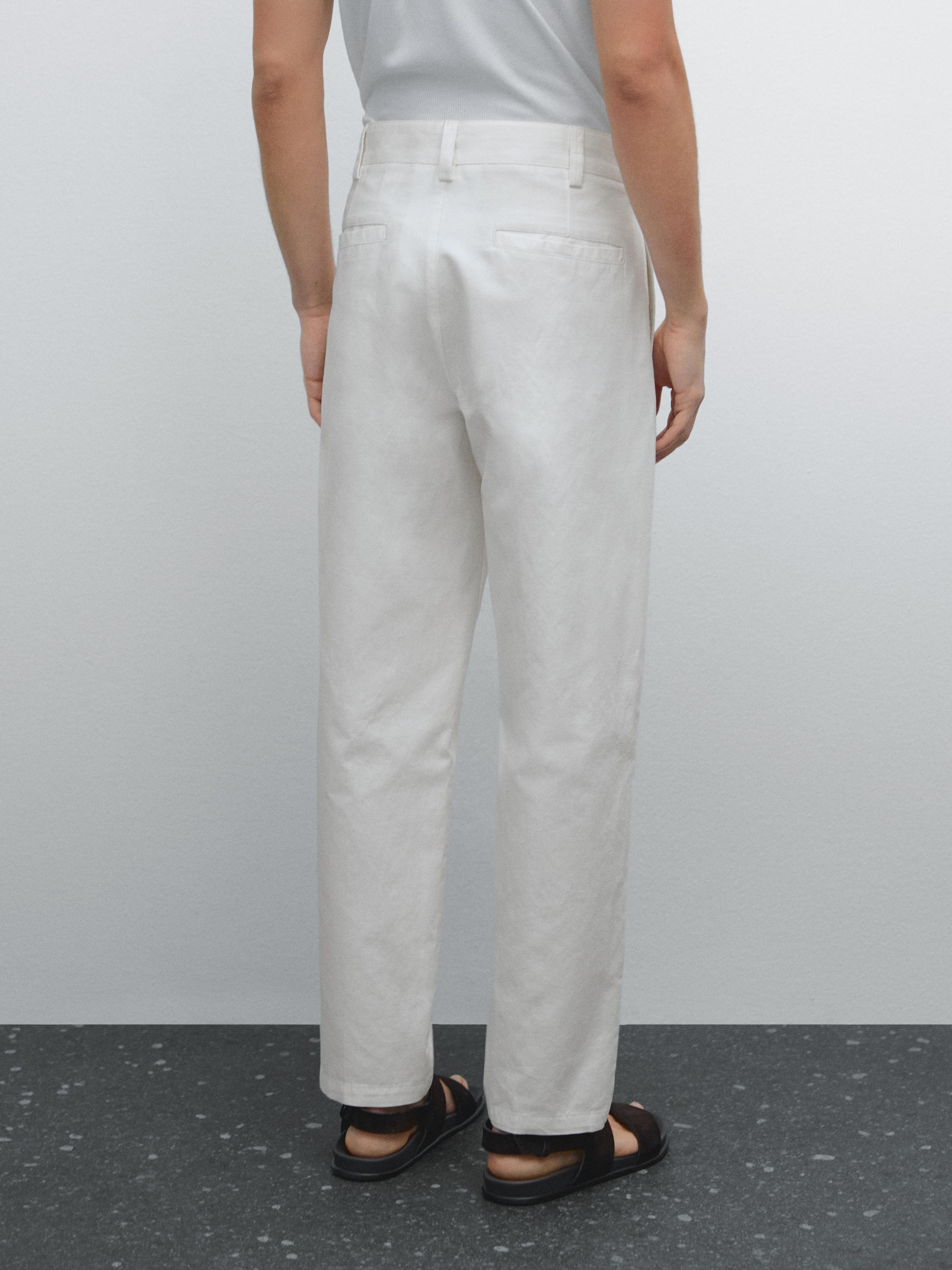 Cotton blend relaxed fit trousers