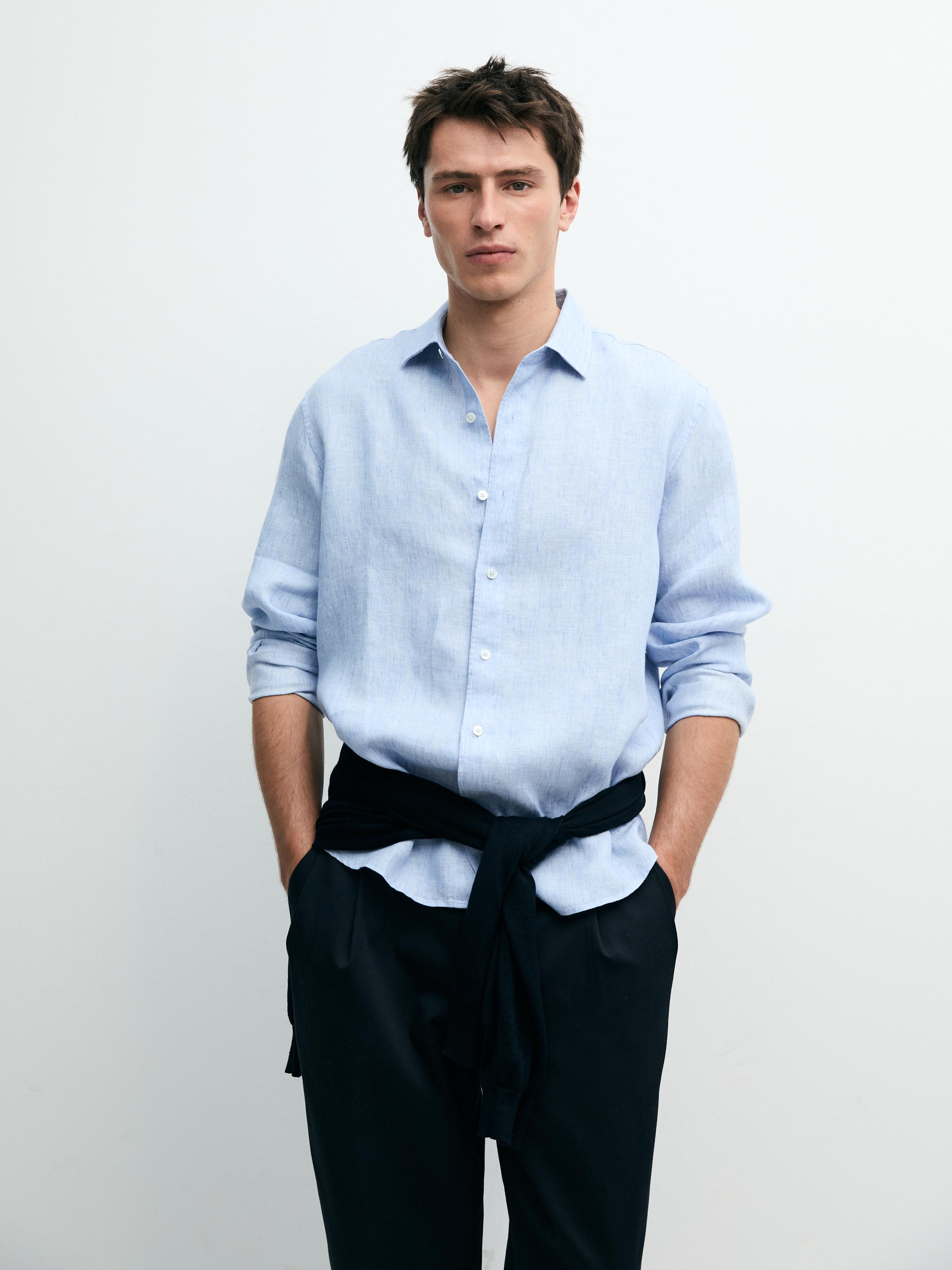 100% linen regular fit shirt — Light Blue