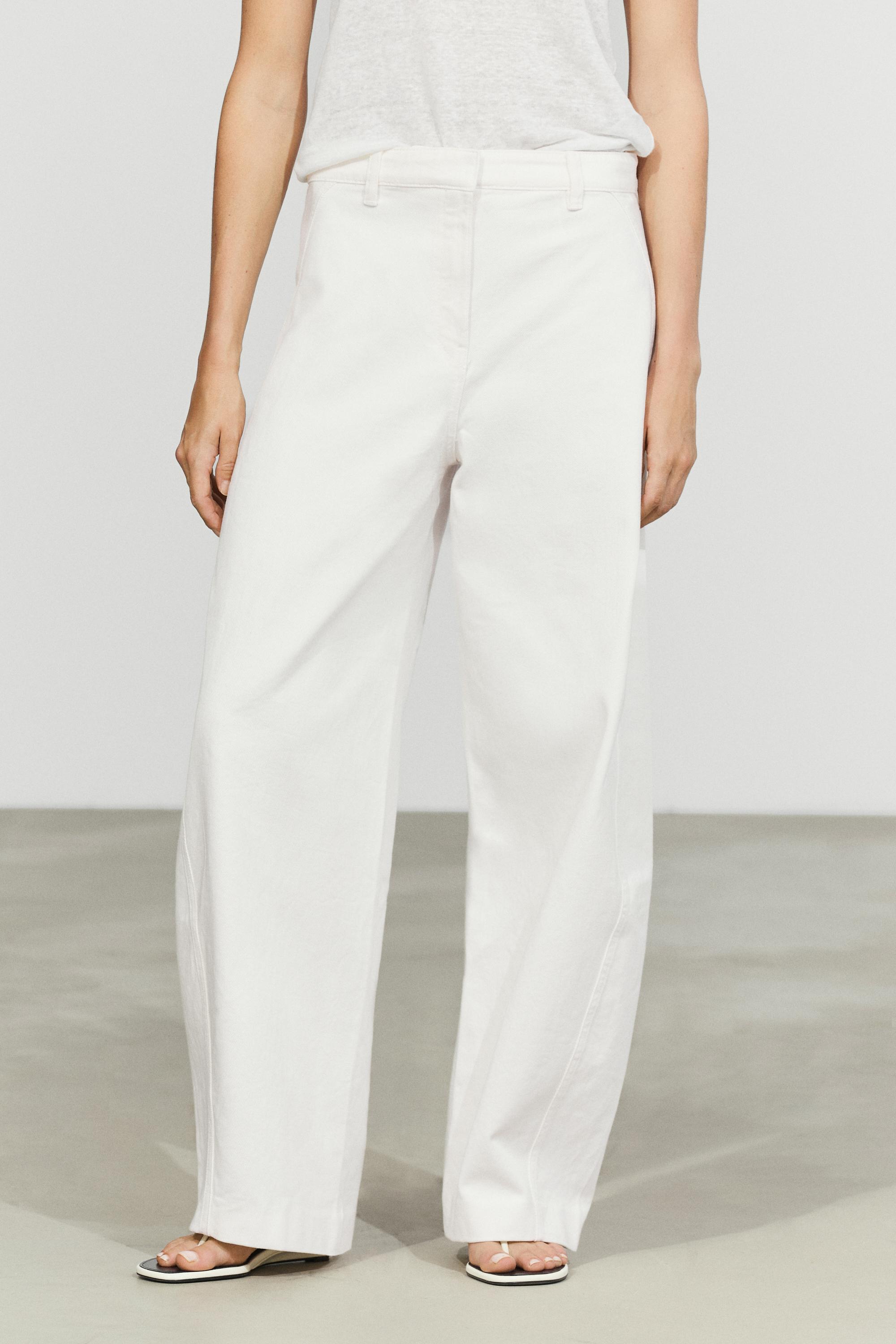 100% cotton barrel-fit pants — Off white