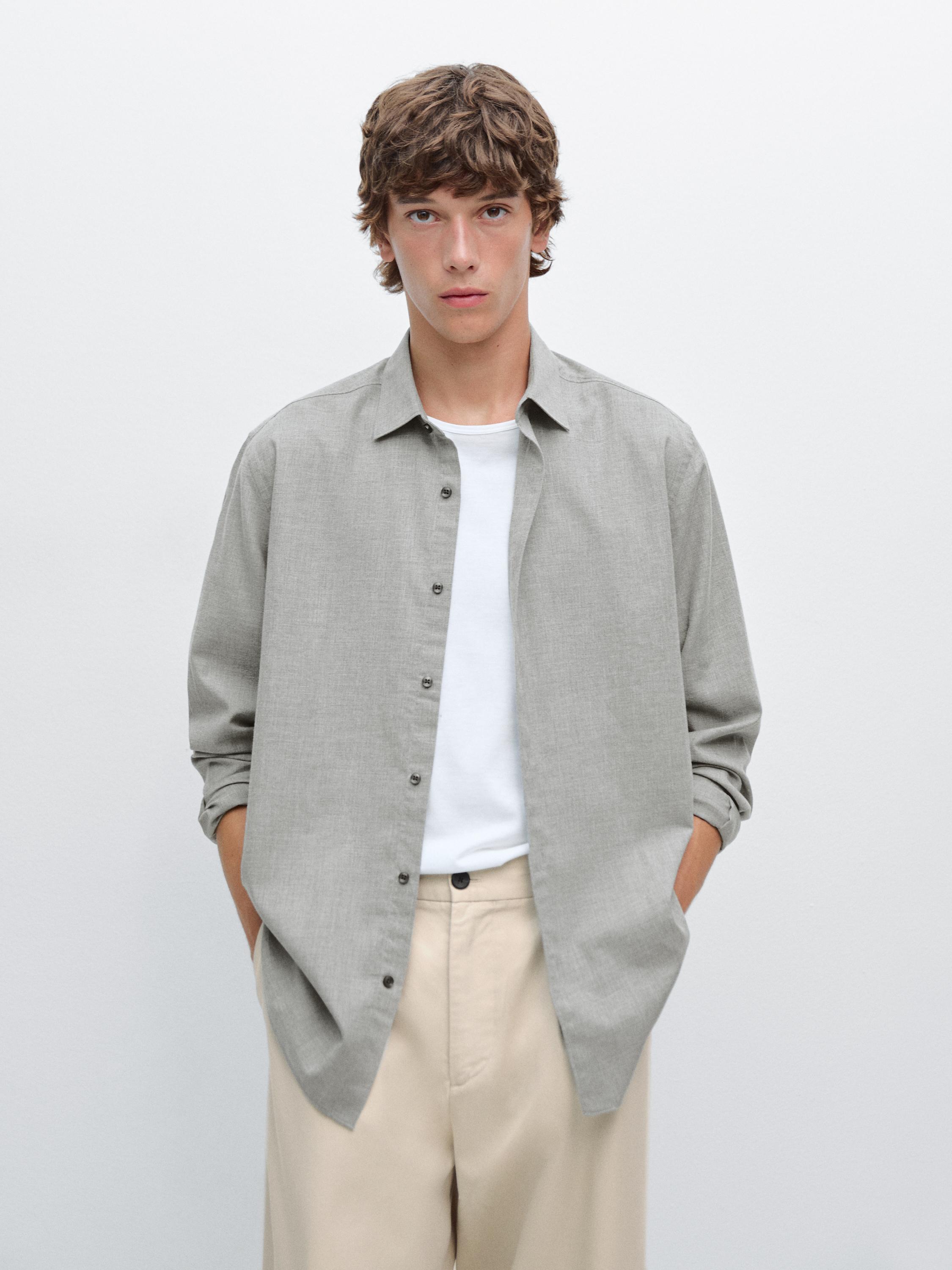 Këmishë slim fit prej materiali melange tuill