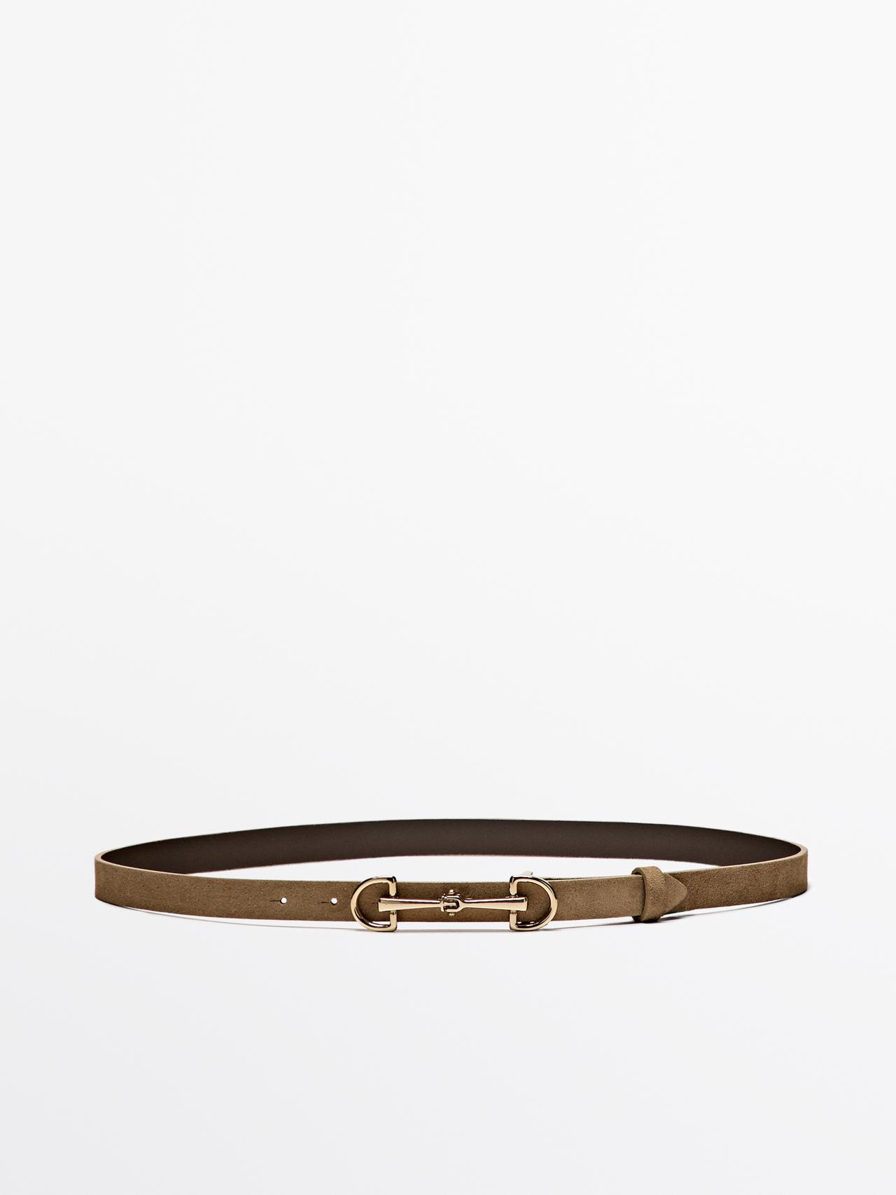 Massimo Dutti - Dame - Bælte I Spaltlæder Med Ridedetalje - Sand - L / 90cm