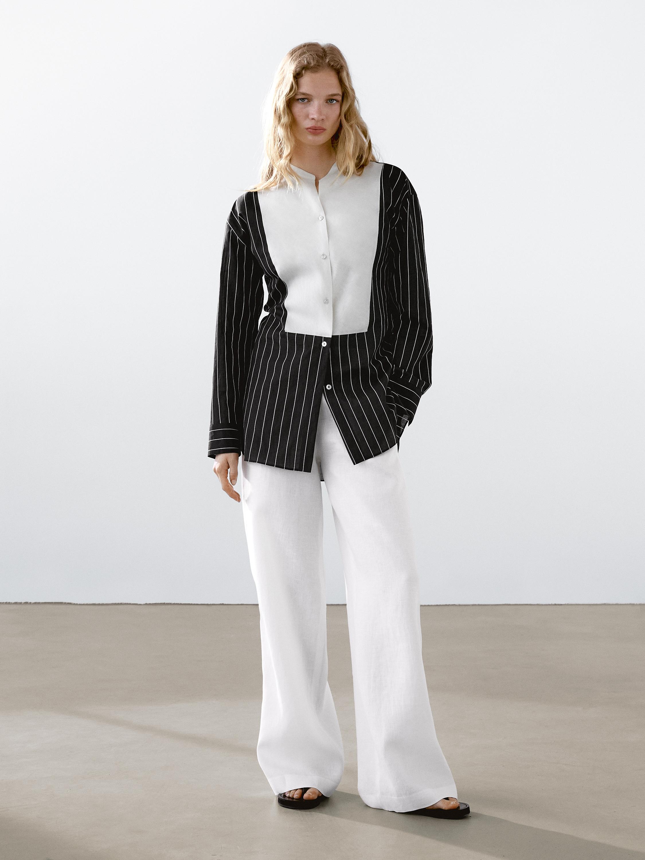 Chemisier plastron à rayures en coton mélangé