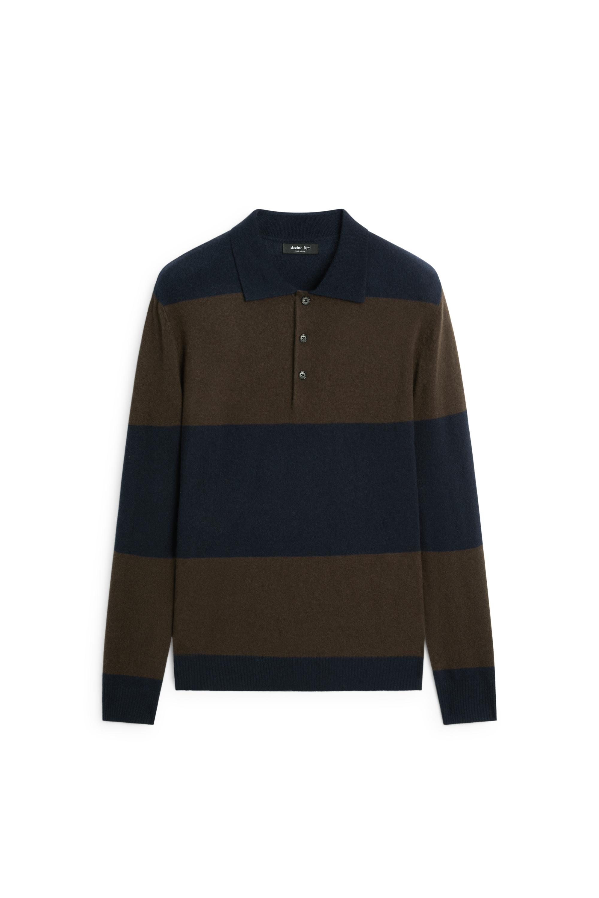 Massimo Dutti Çizgili yün karışımlı polo yaka triko