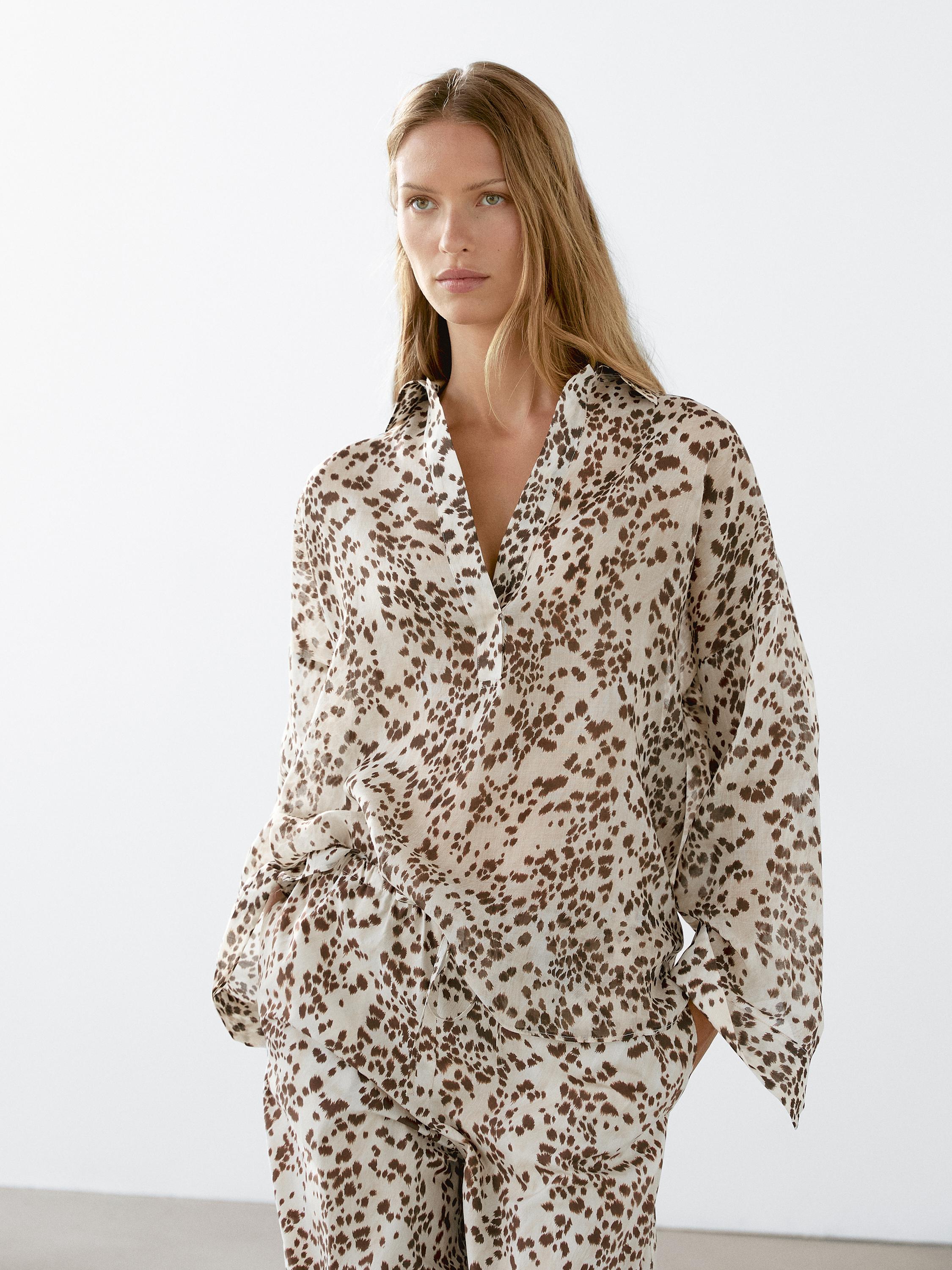 Oversize animal print blouse