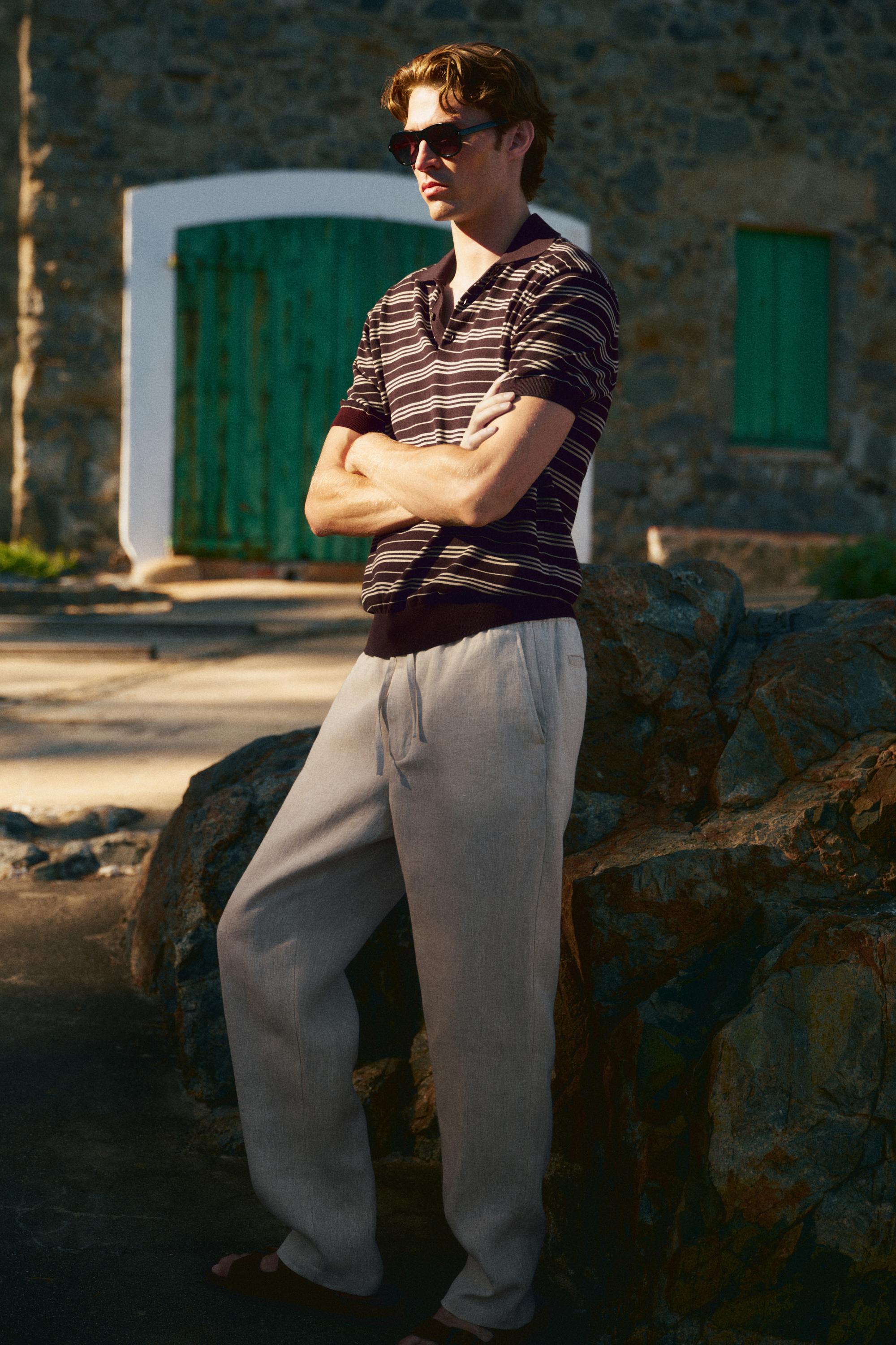 100% Cotton Striped Knit Polo Sweater — BURGUNDY