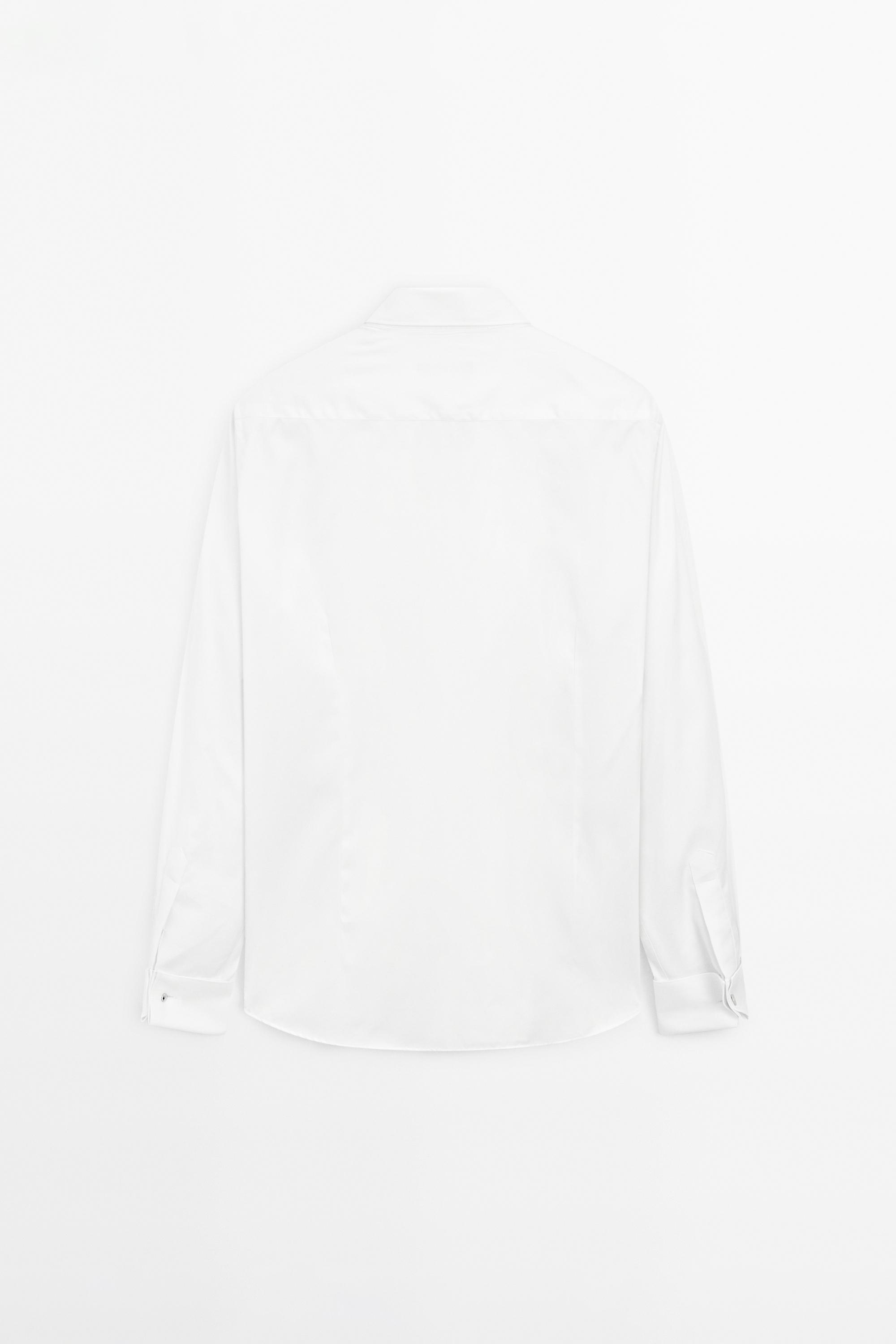 Slim fit cotton shirt with double cuffs — WHITE