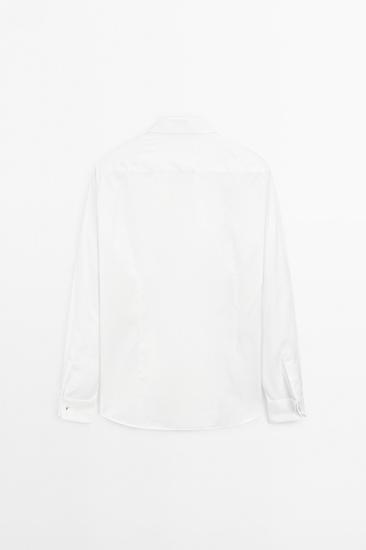 Slim fit cotton shirt with double cuffs — WHITE