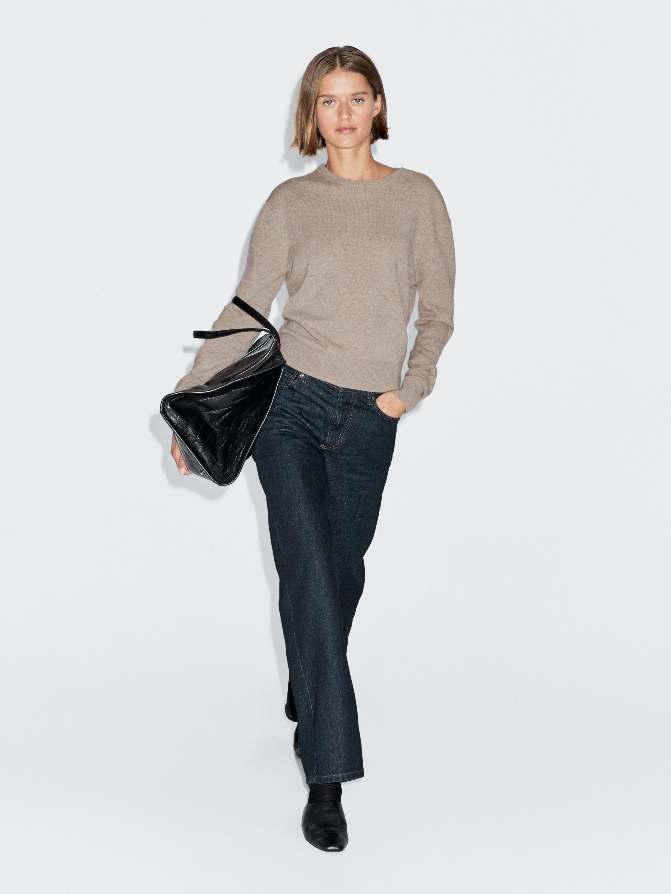 Wool blend crew neck knit sweater