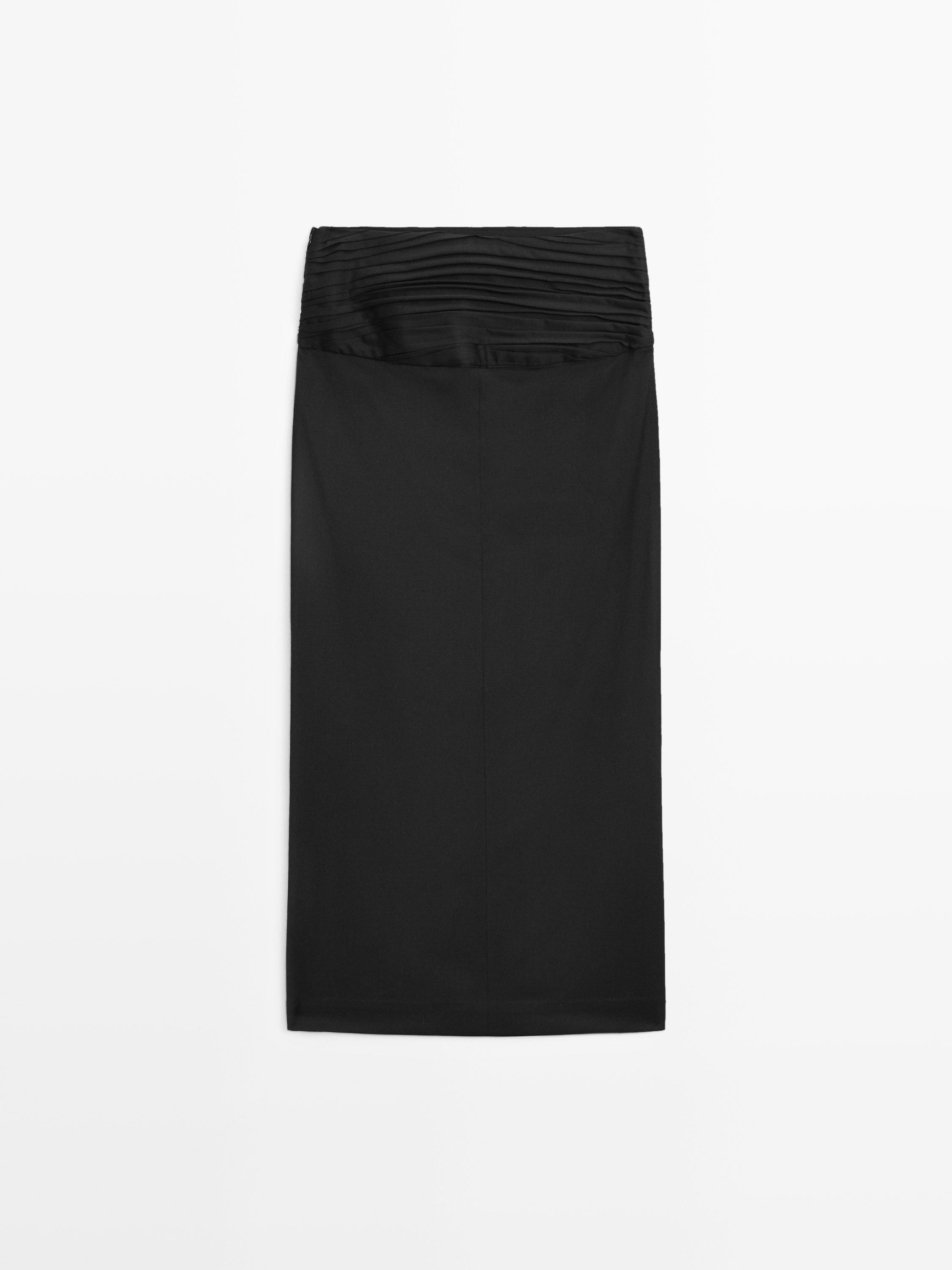 Straight midi skirt with gathered sash - STUDIO — BLACK