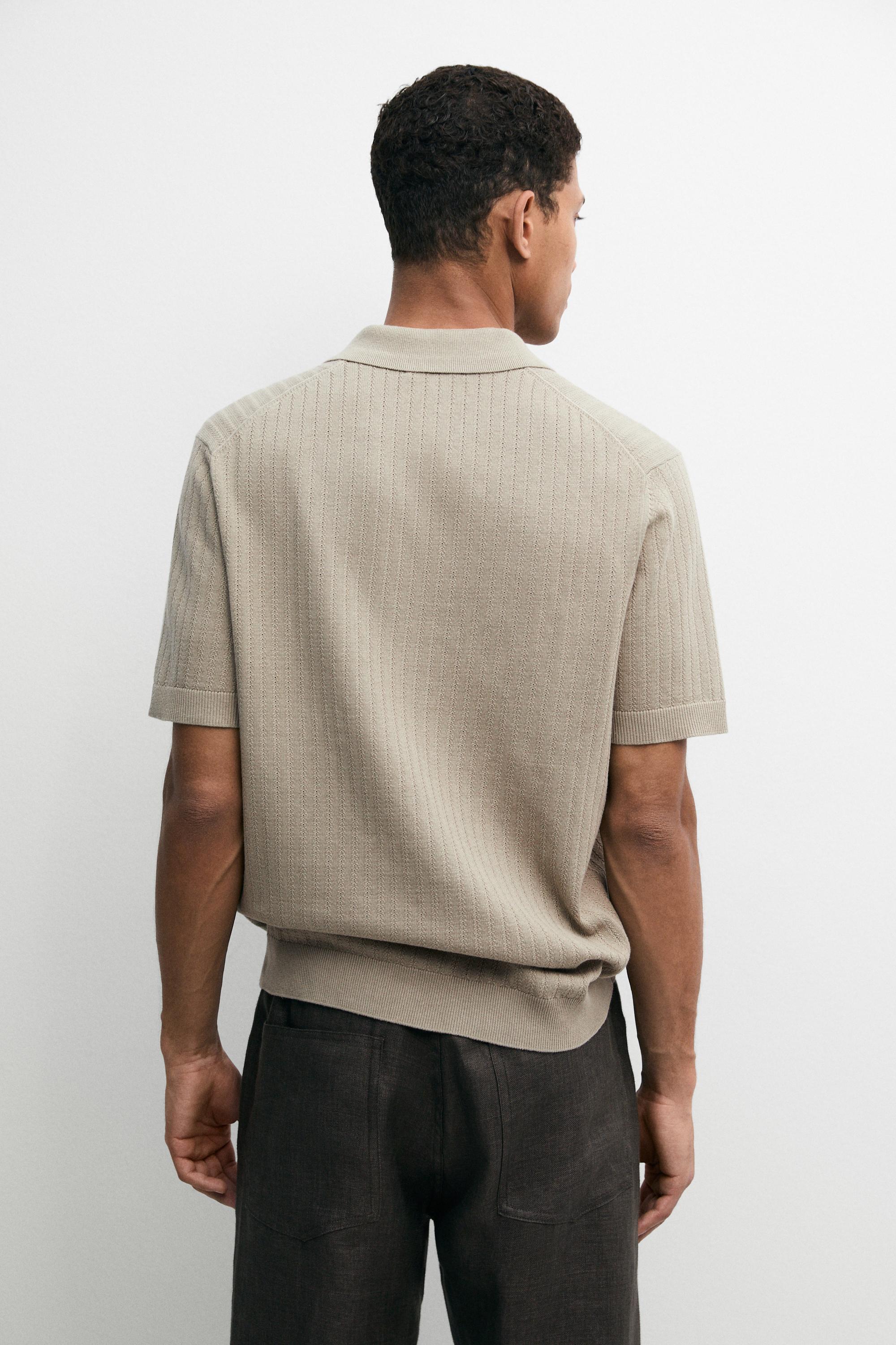 Knit polo sweater with cutwork detail — TAUPE GREY