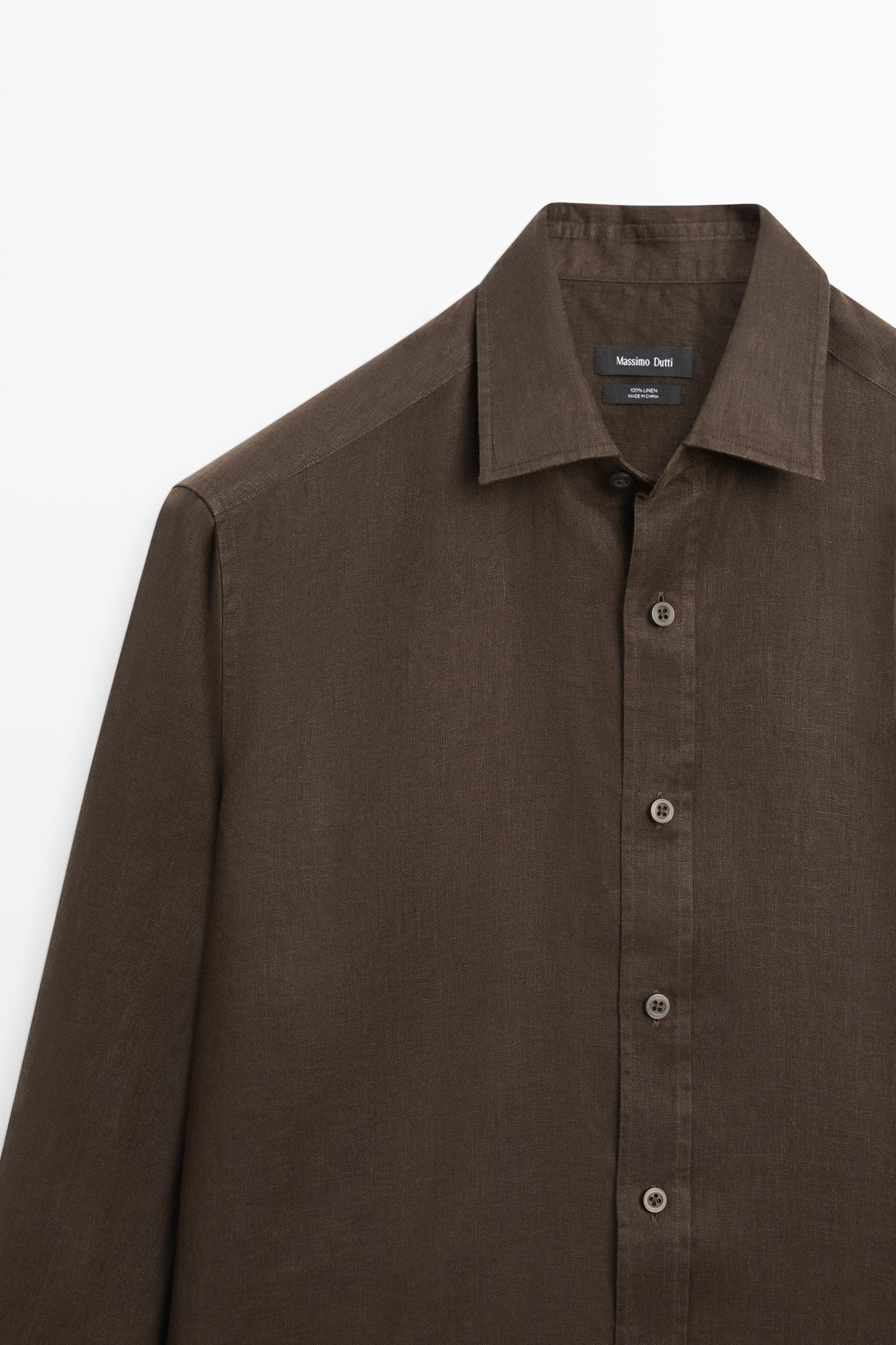 100% linen slim fit shirt — Chocolate