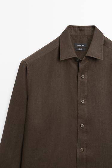 100% linen slim fit shirt — Chocolate 9