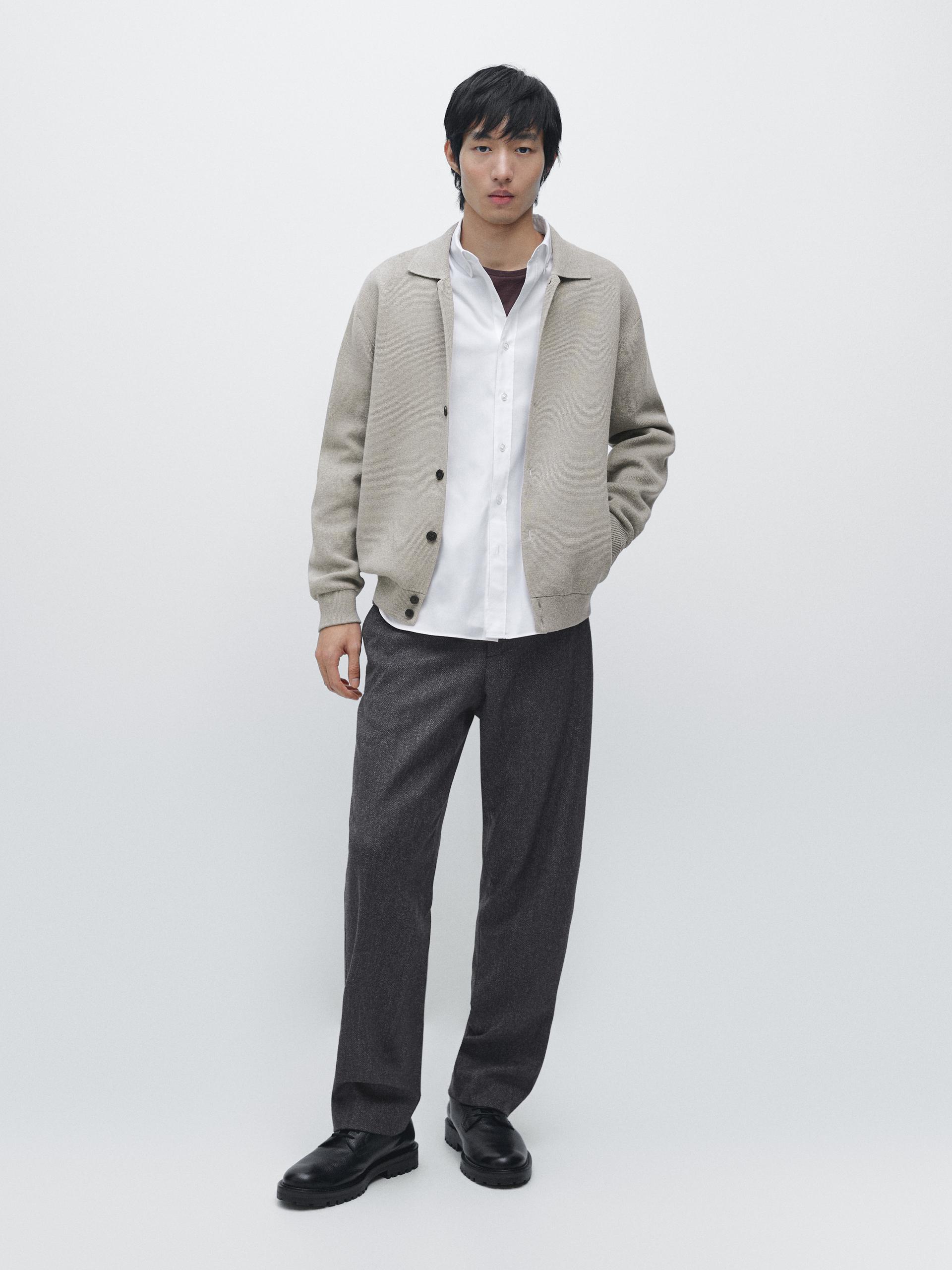 Cardigan À Col Polo 100 % Coton - Vert Pomme - Xl - Massimo Dutti - Homme