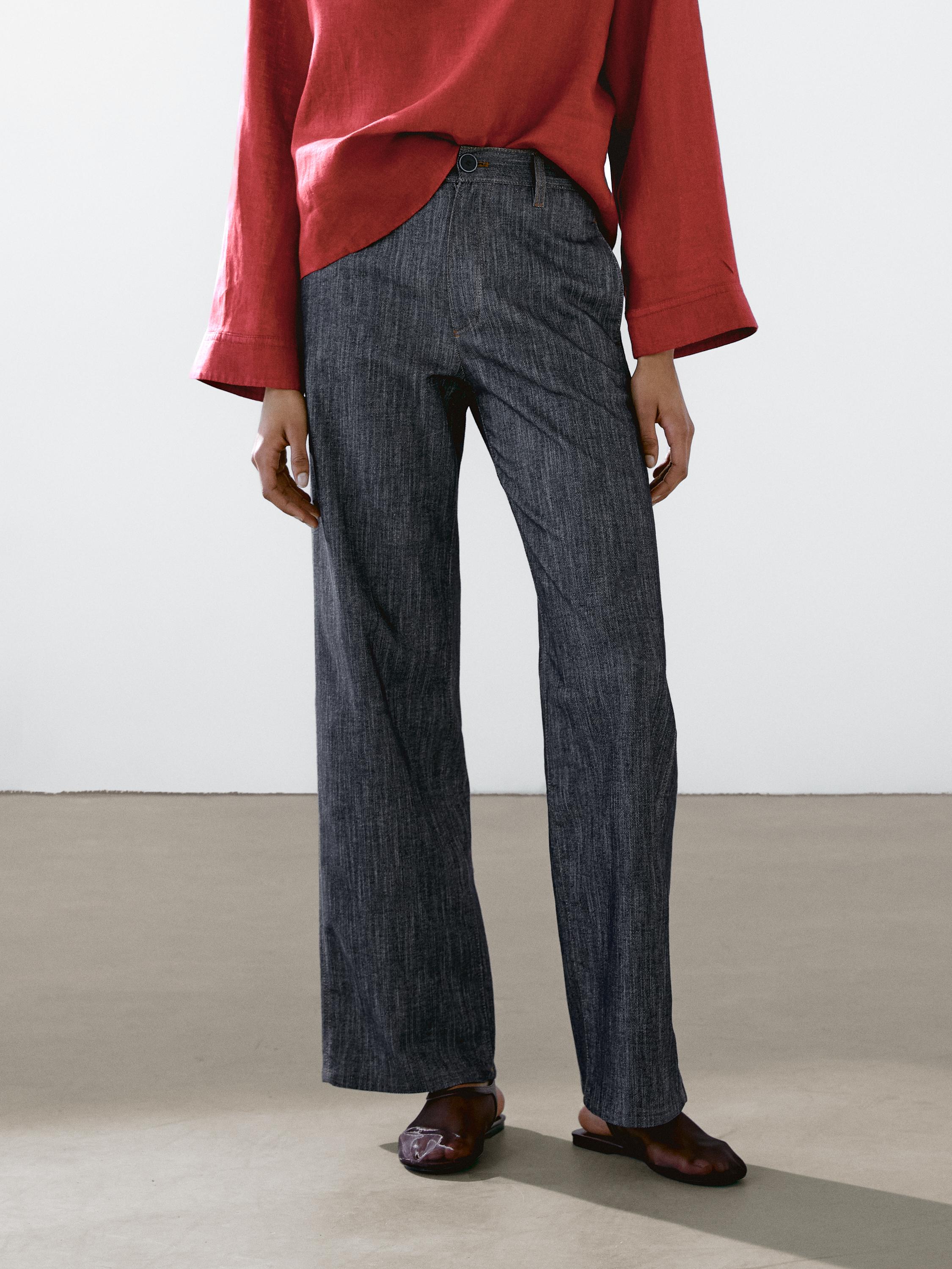Cotton blend denim trousers