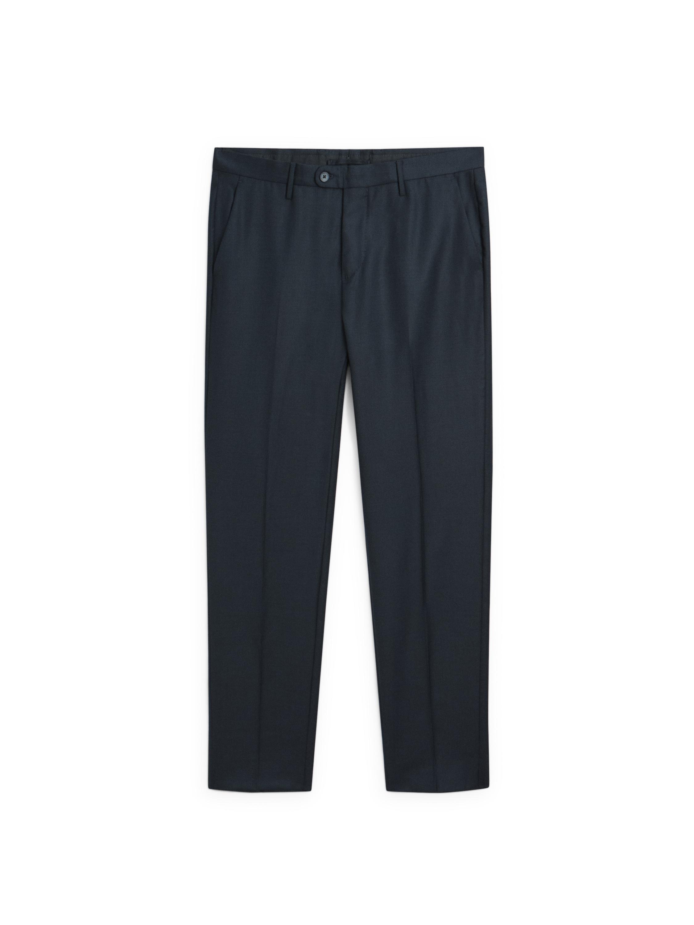 Cool wool micro-textured suit trousers — NAVY BLUE