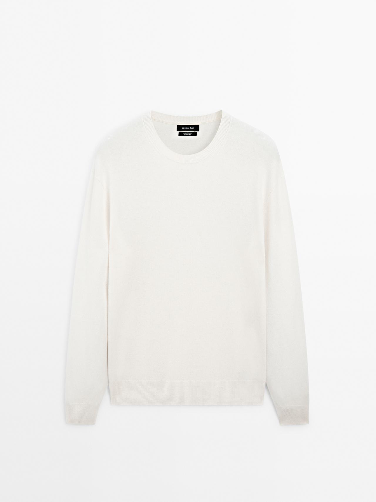 Massimo Dutti - Herre - Trøje I Kashmirstrik Med Rund Hals - Råhvid - L
