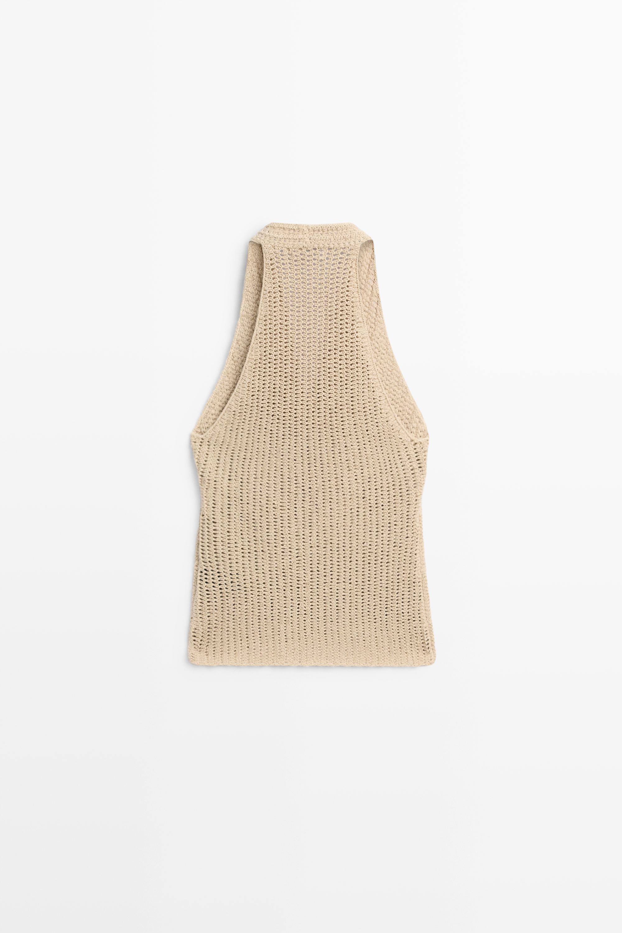 Cotton crochet knit top — BEIGE