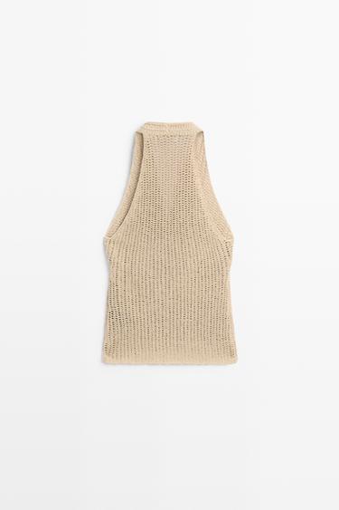 Cotton crochet knit top — BEIGE 6