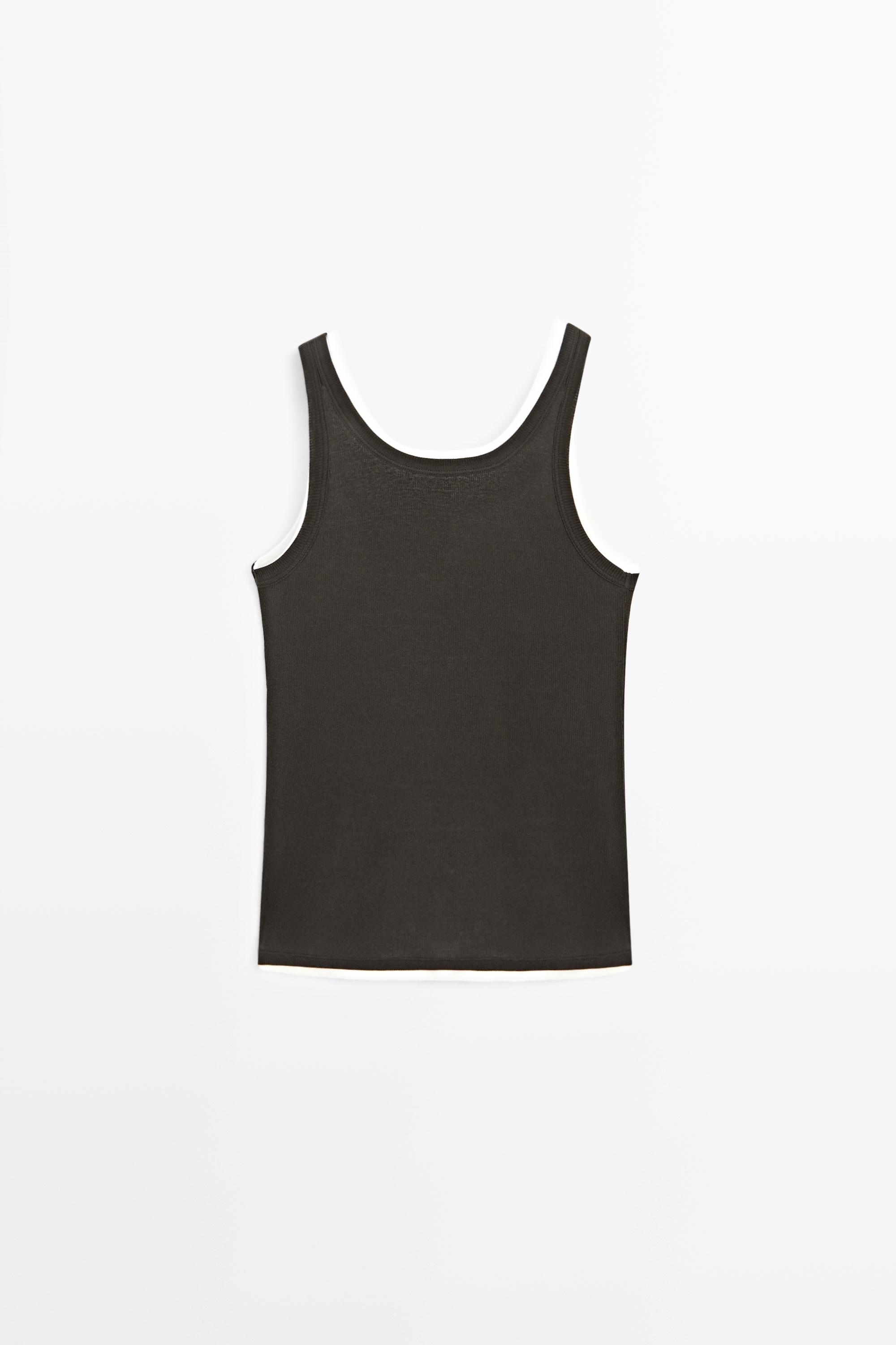 Double-layer strappy top with jewel detail — BROWN