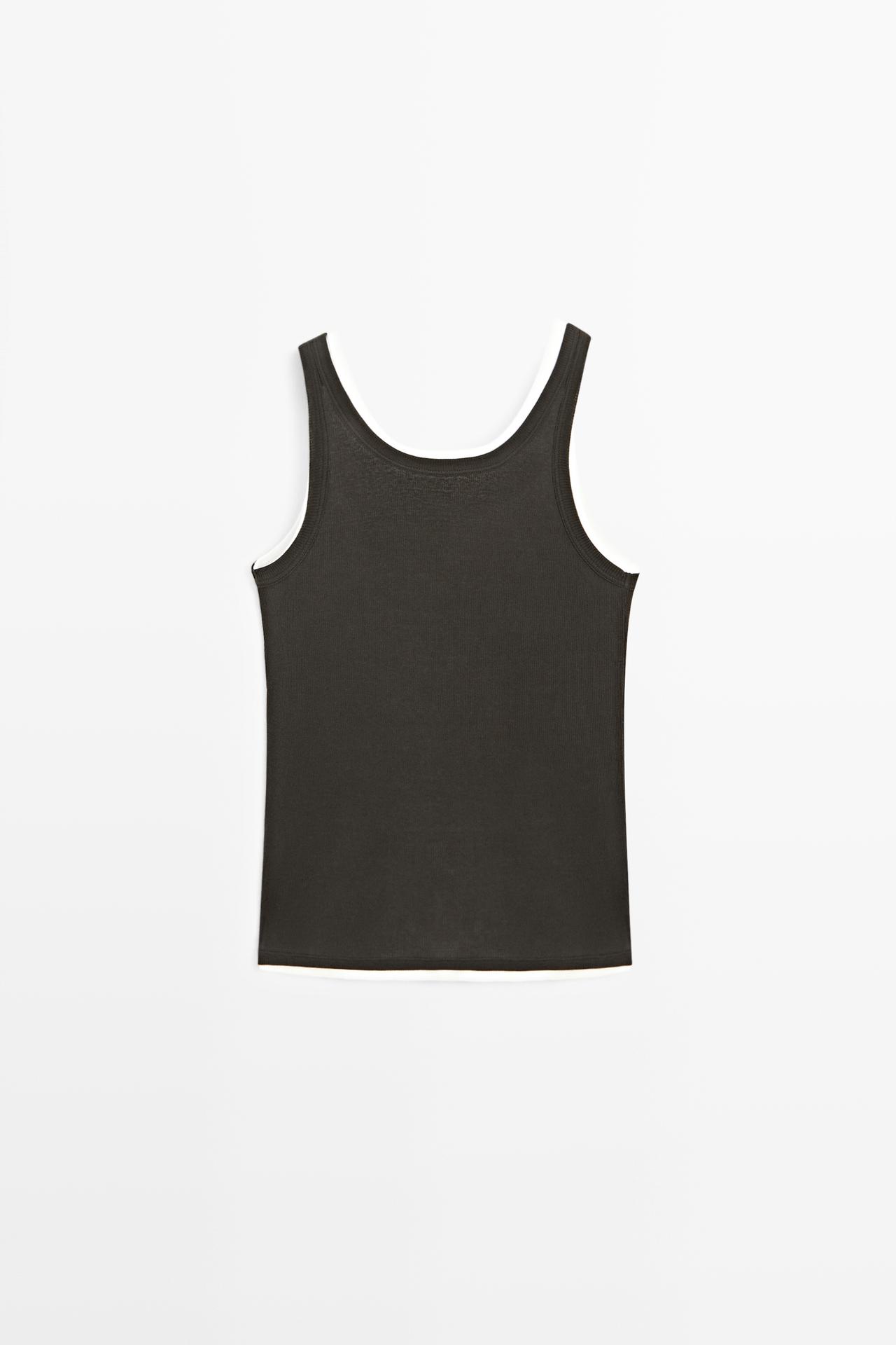 Double-layer strappy top with jewel detail — BROWN